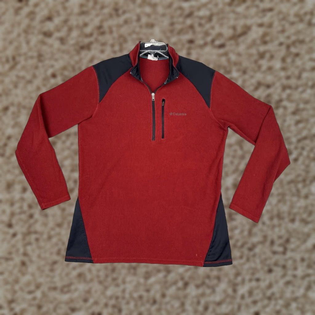 Vintage Columbia Sweater Womens L Red Black Fleece 1/4 Zip Mock Neck Pullover Raglan Sleeve Pockets Size L / US 10 / IT 46 - 1 Thumbnail