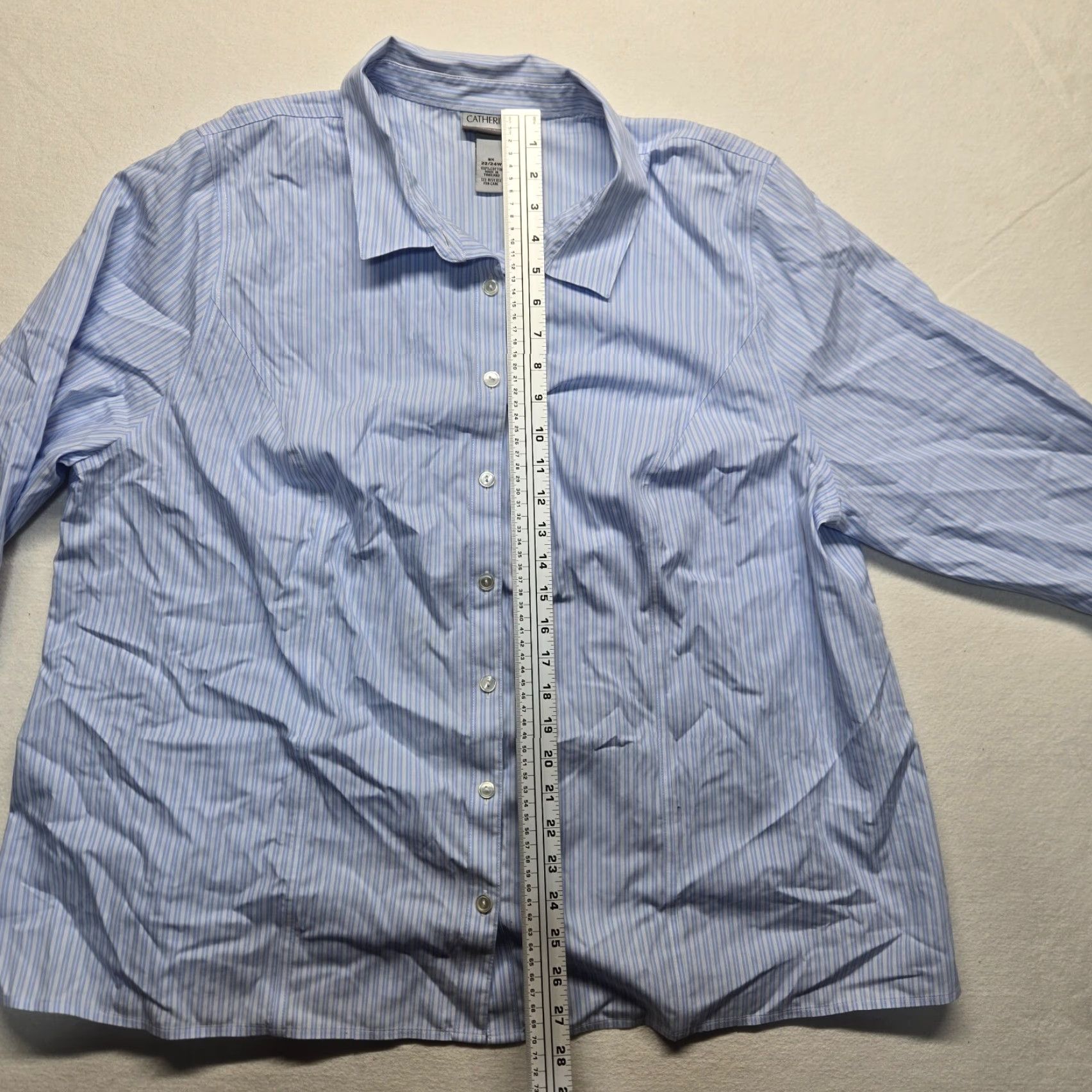 Vintage Catherines Shirt Blue Striped Button-Up 3/4 Sleeve Adult Women's 2X Size XXL / US 16-18 / IT 52-54 - 6 Thumbnail
