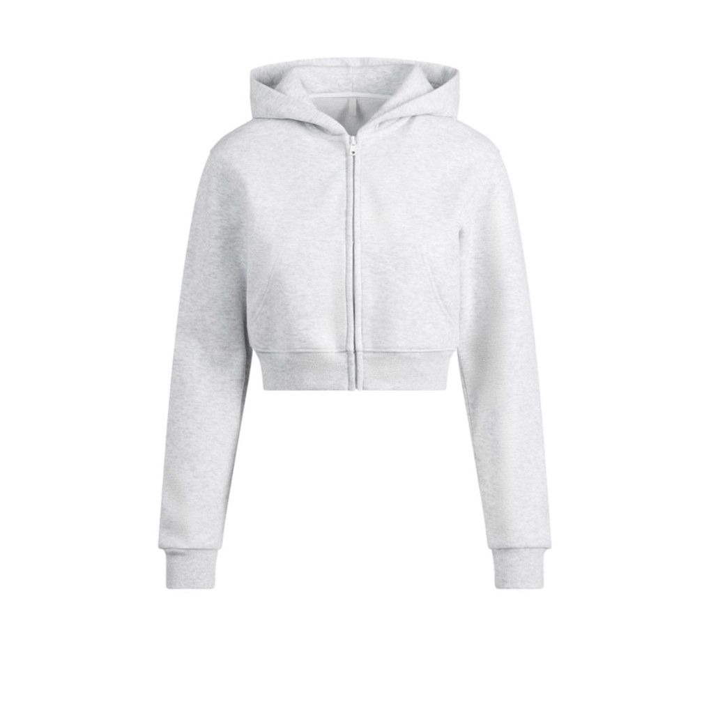 SKIMS NIB Skims Cotton Cropped zip up hoodie heather grey Large Size 32" / US 10 / IT 46 - 1 Thumbnail