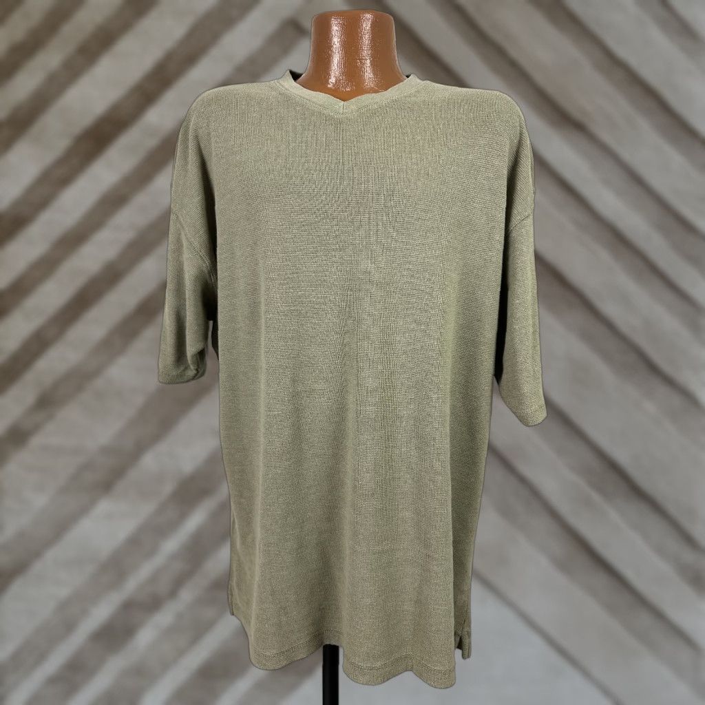 Bugle Boy Vintage Bugle Boy Waffle-Knit Shirt Men L Oversized Stretchy Beige 90s T-Shirt Grunge Hipster 90s Mens Size US L / EU 52-54 / 3 - 1 Thumbnail