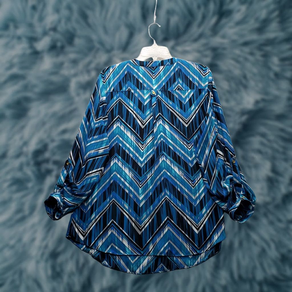 Vintage Zac & Rachel Blouse Top Womens XL Multi Chevron Long Sleeve V-Neck Button Front Blouse Size XL / US 12-14 / IT 48-50 - 1 Thumbnail