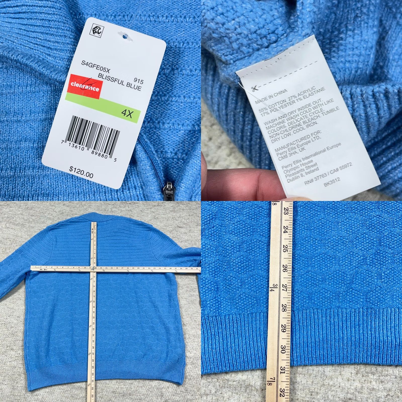 Southern Proper Southern Proper Sweater Men 4X Light Blue Pullover Knit 1/4 Zip Mock Neck Casual Workwear Big & Tall Shirt Size US XXL / EU 58 / 5 - 8 Thumbnail