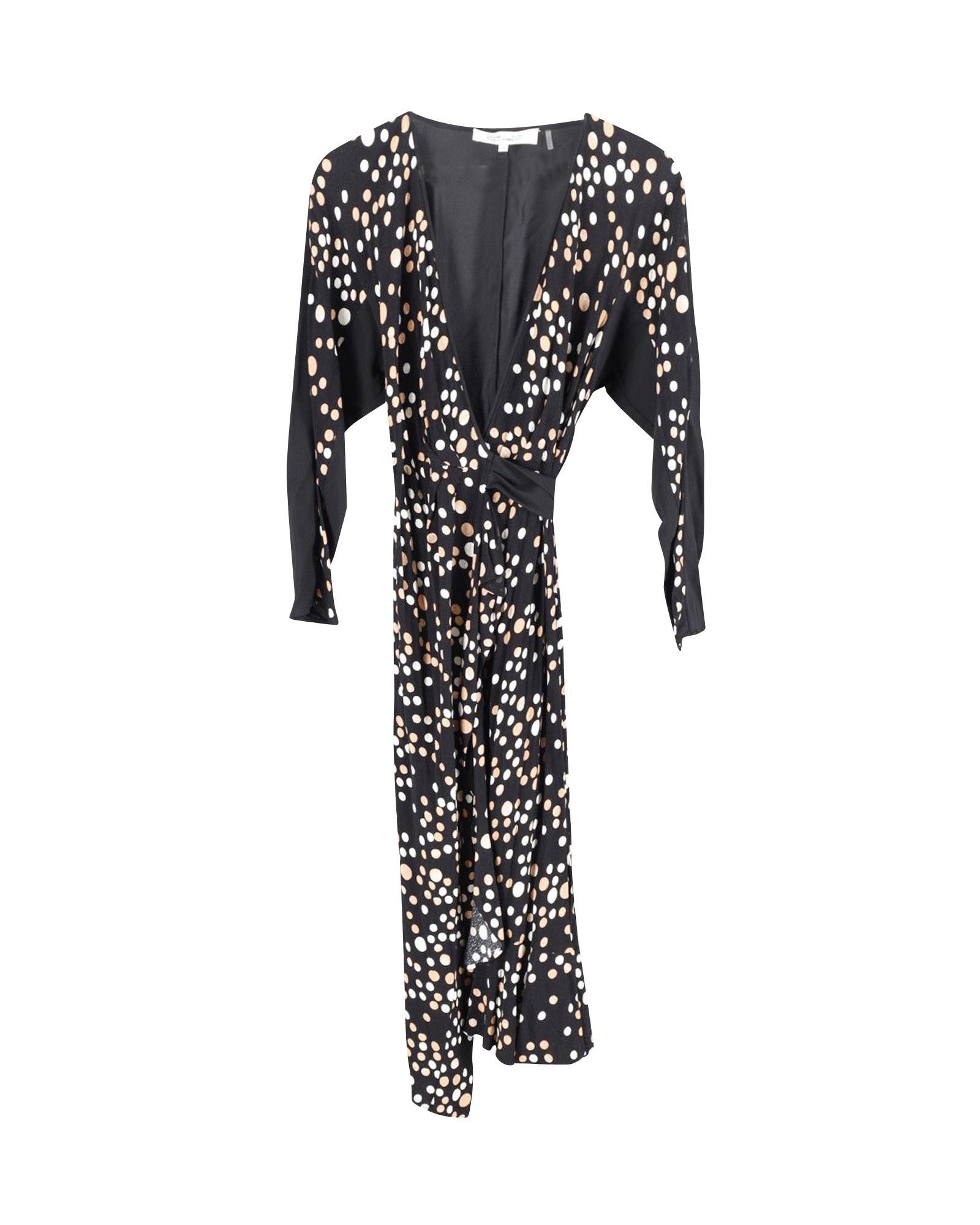 image of Diane Von Furstenberg Polka Dot Wrap Dress In Multicolor Viscose in Black Print, Women's (Size XS)