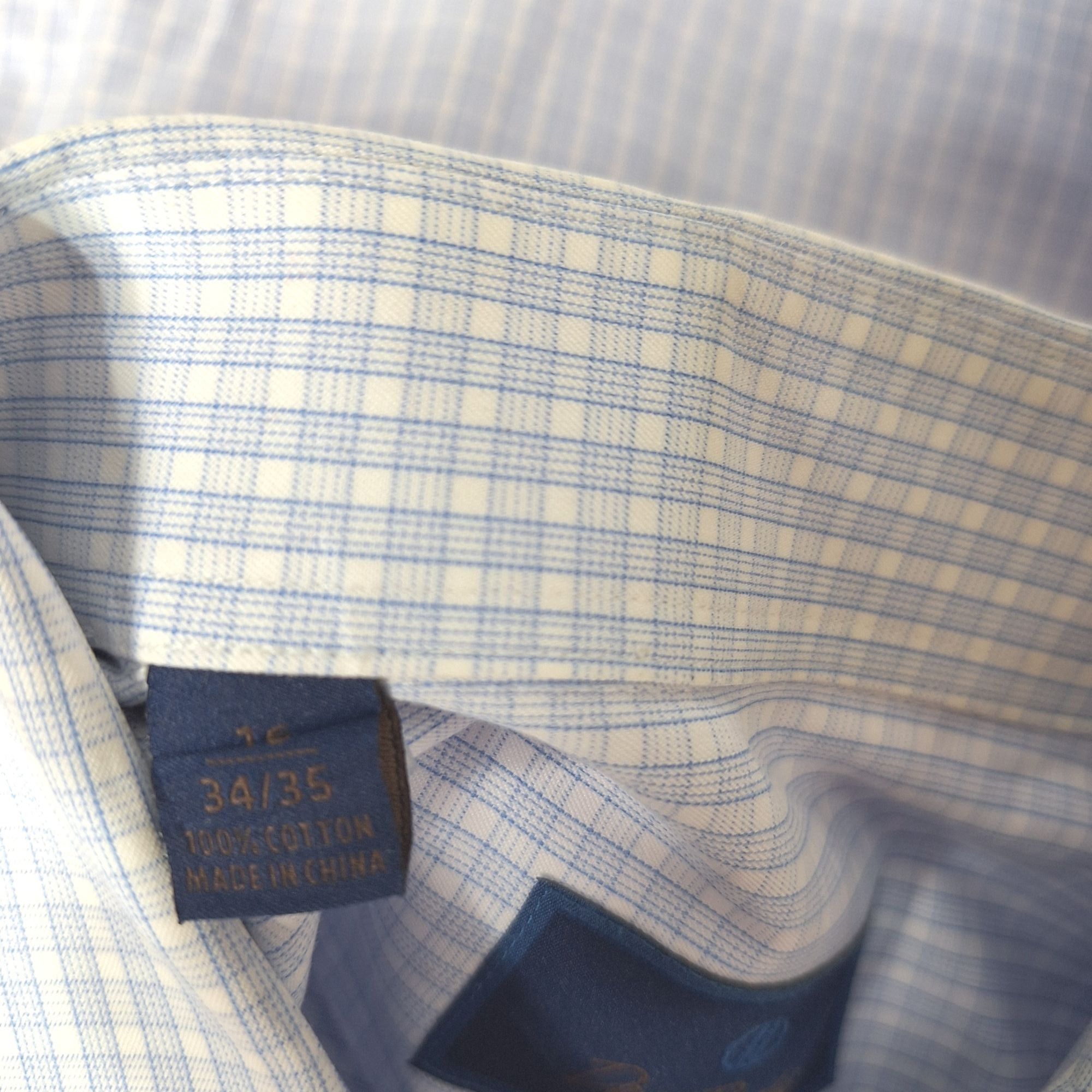 David Donahue David Donahue Dress Shirt 16 34/35 Blue White Micro Check Co Size US L / EU 52-54 / 3 - 5 Thumbnail