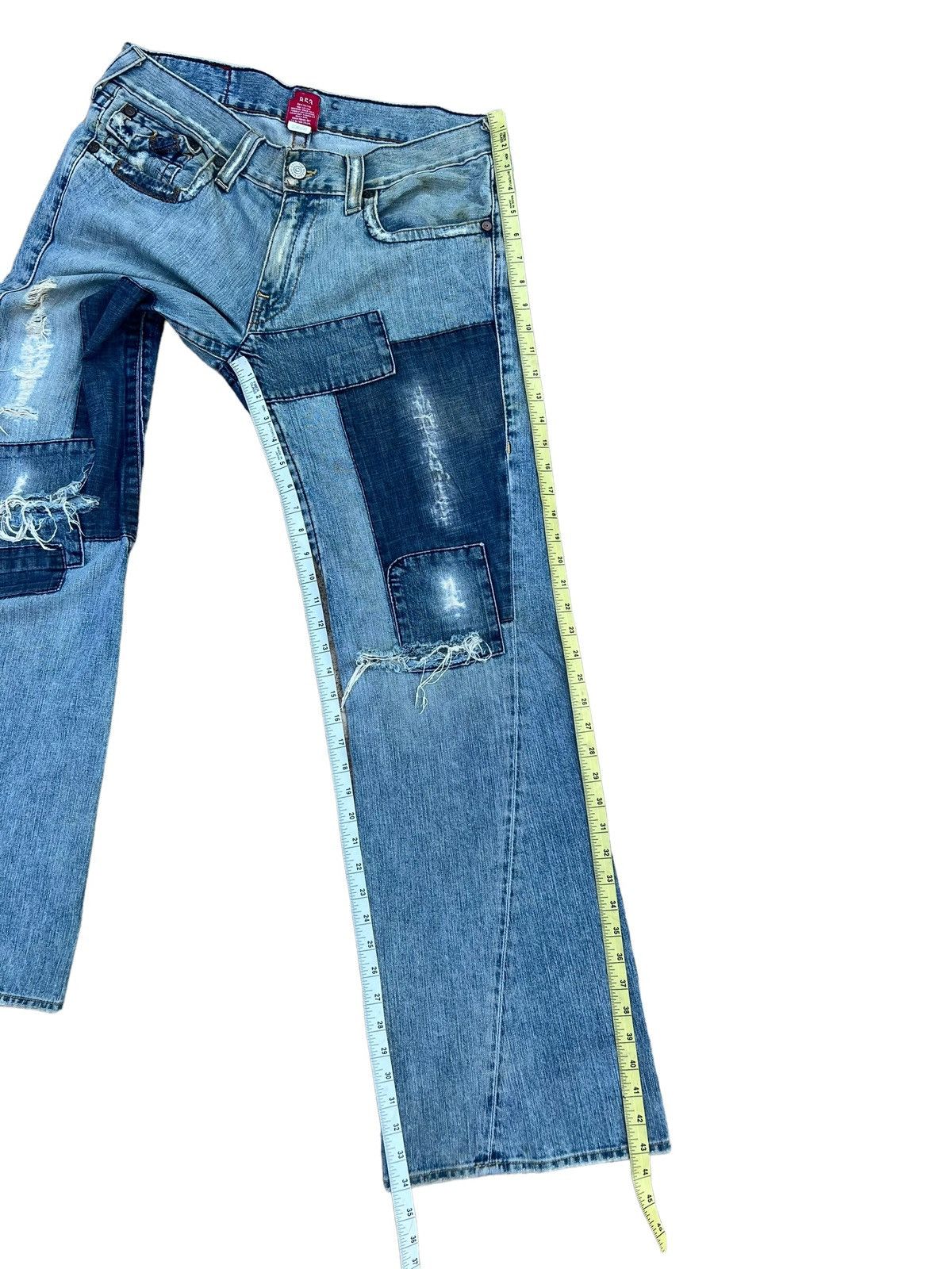 True Religion VTG 00s TR Big Rig Stone&Tint Rips Patchwork Flare Jeans Size US 34 / EU 50 - 5 Thumbnail