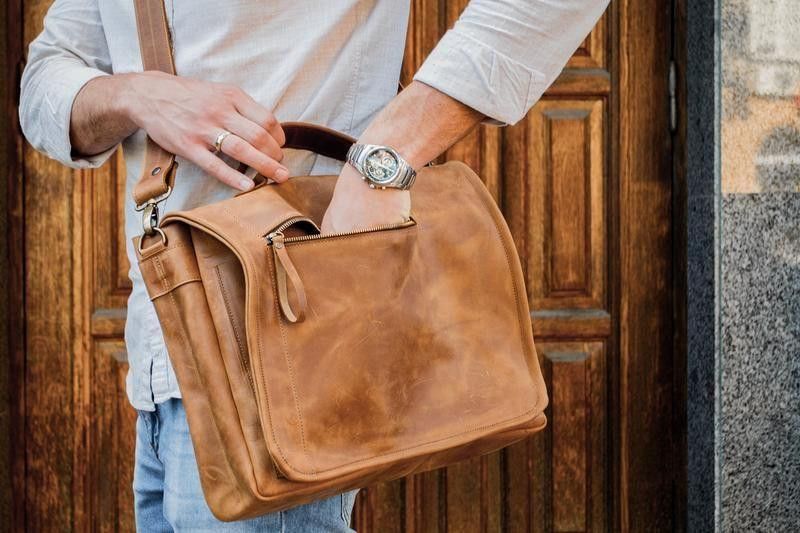 Handmade Genuine vintage leather bag. Business leather messenger bag Size ONE SIZE - 5 Thumbnail