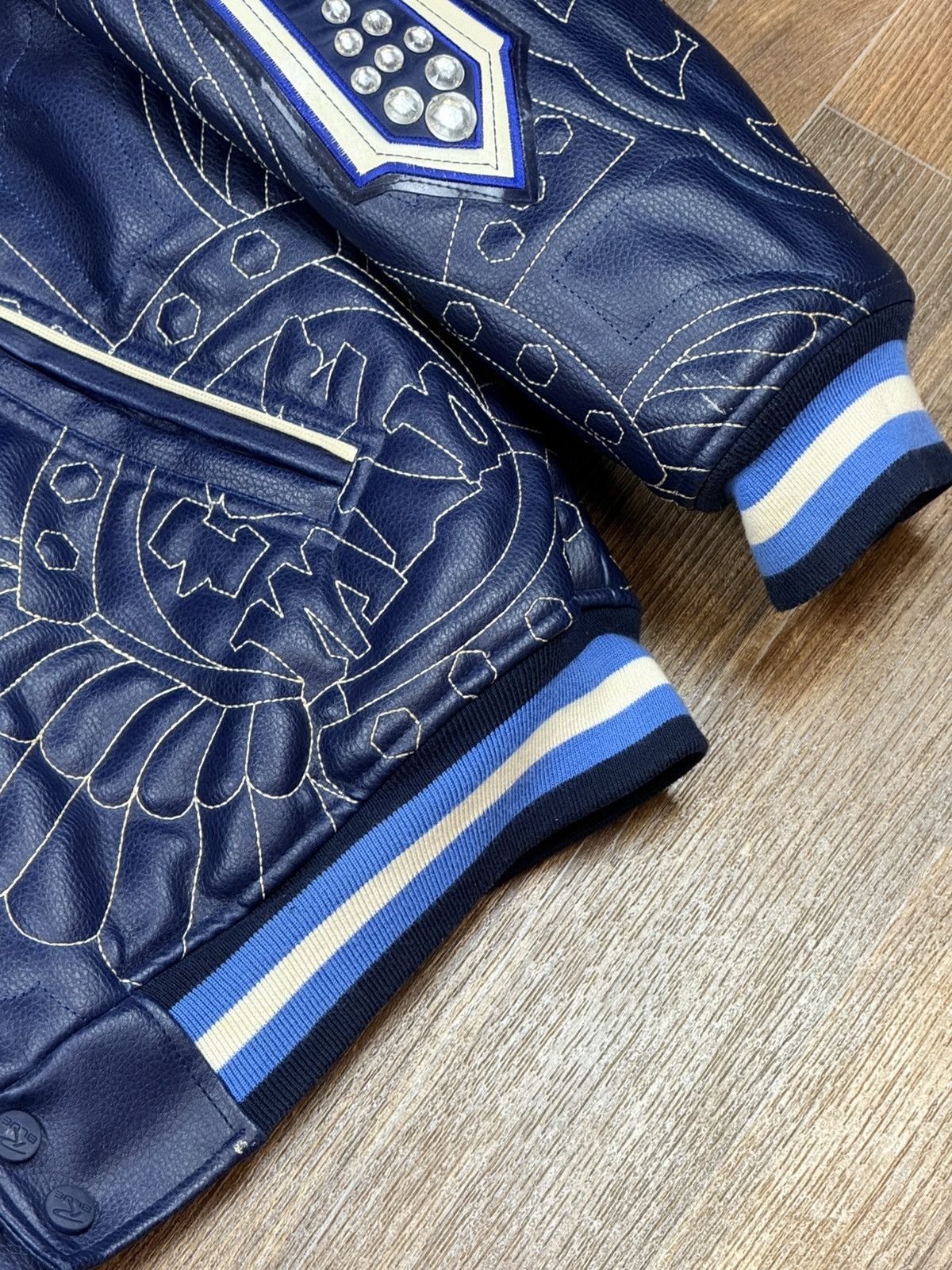 JNCO Raw Blue Ice Man Leather Varsity Jacket Size L Size US L / EU 52-54 / 3 - 12 Thumbnail