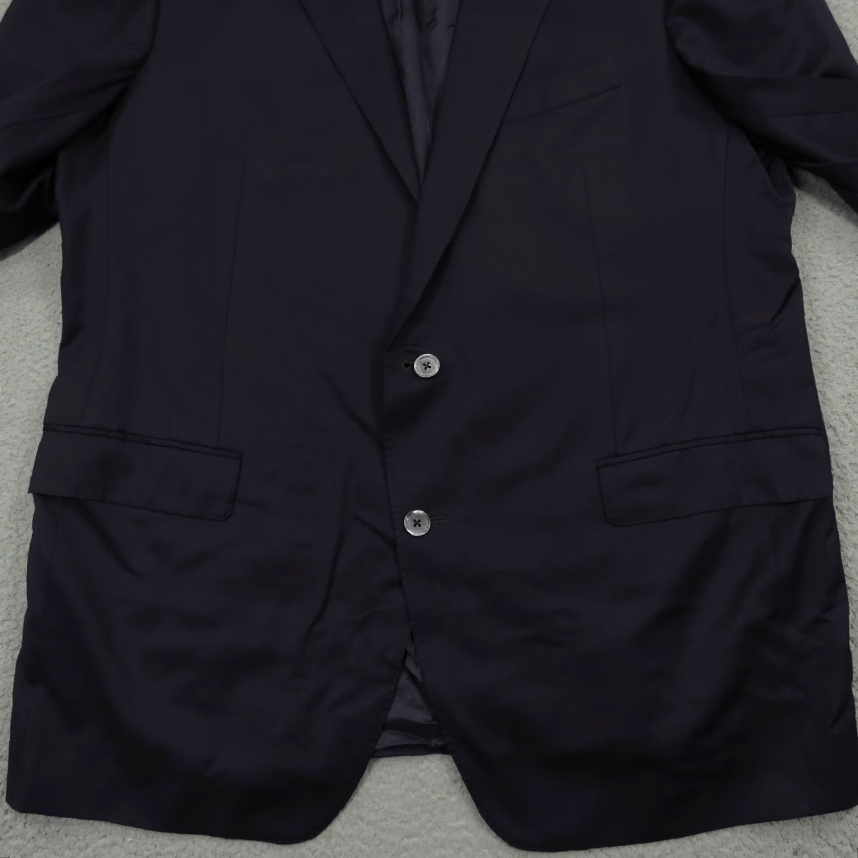 Vintage Samuelsohn Blazer Jacket Men 48L Navy Wool Solid Notch Lapel Single-Breasted Two-Button 4-Button Long Modern Classic Size 48R - 5 Thumbnail