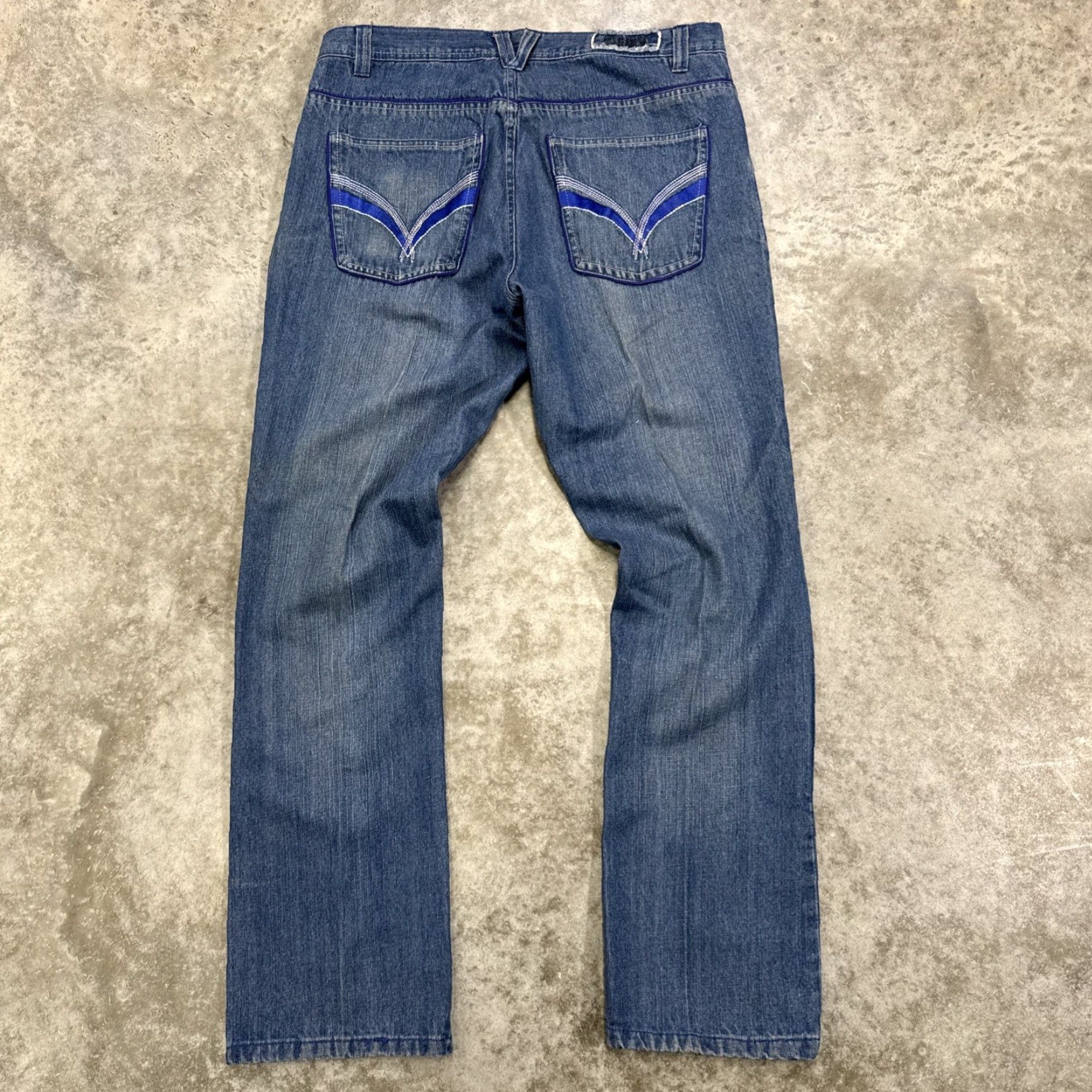 Vintage VINTAGE Russo Jeans Mens 38x34 Hip Hop Embroidered Wide-Leg Denim Distressed Blue Cotton Jeans Mens Size US 38 / EU 54 - 2 Thumbnail