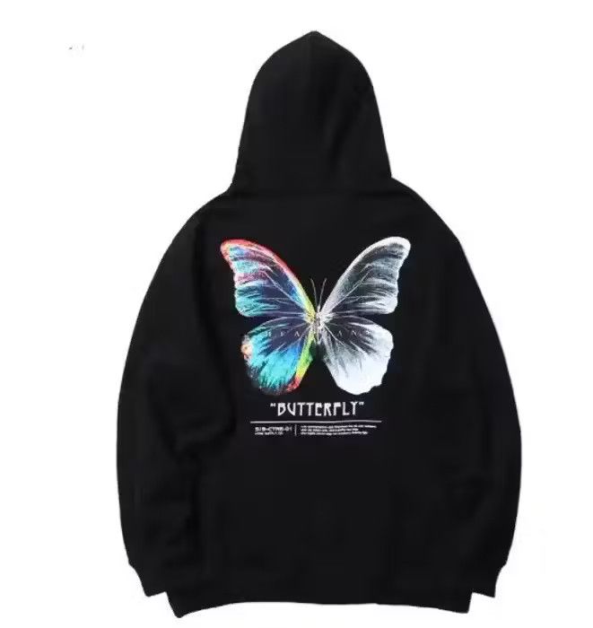 image of Vintage Butterfly Hooded Sweatshirt Hoodie in Black, Men's (Size Large)