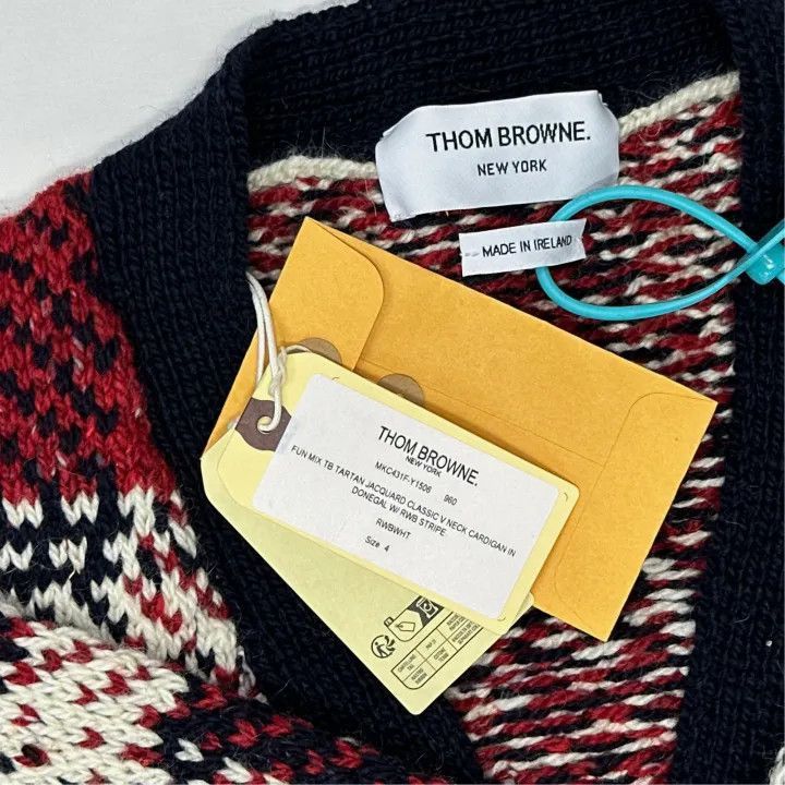 Thom Browne Thom Browne Red V-Neck Check Knit Sweater -2507 Size US L / EU 52-54 / 3 - 2 Thumbnail