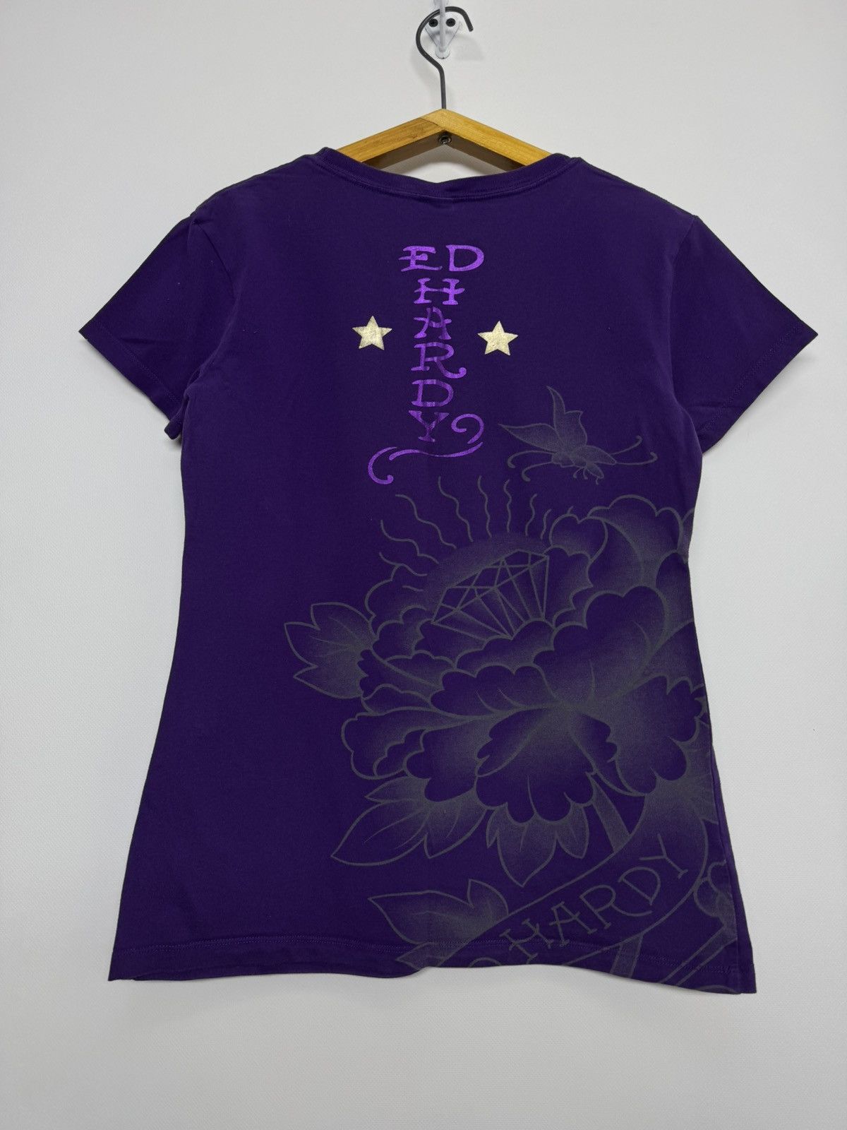 Ed Hardy ED HARDY T Shirt Purple Flower Diamond Rose tattoo shirt top Size XL / US 12-14 / IT 48-50 - 6 Thumbnail