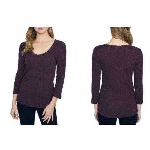 Sanctuary Sanctuary Ruby Scoop Ribbed 3/4 Sleeve Top, Amethyst, L Size L / US 10 / IT 46 - 1 Thumbnail