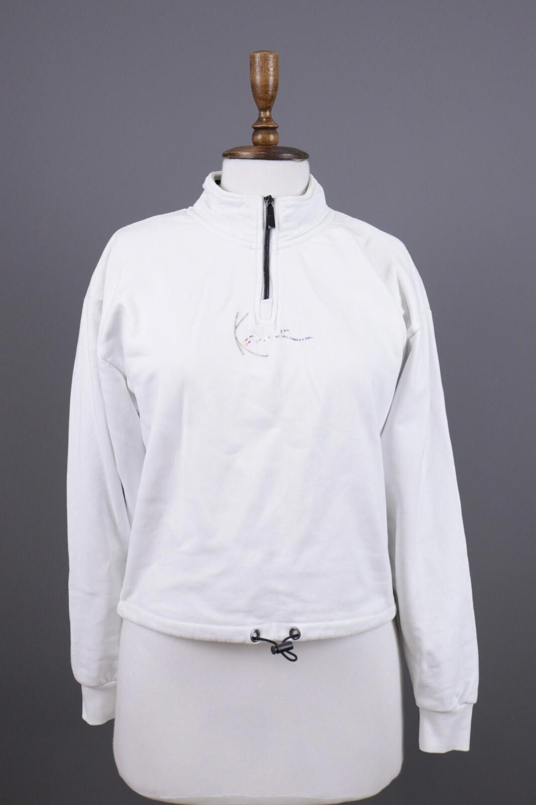 Karl Kani White 1/4 Zip Big Logo High Neck Sweater Size XS