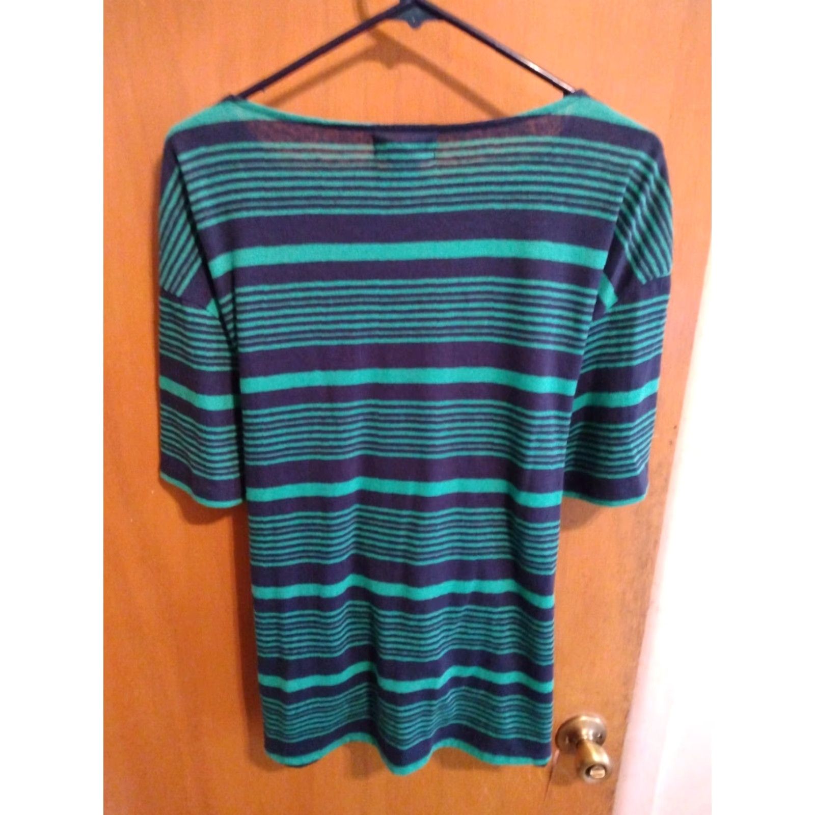 Liz Claiborne Liz Claiborne Blouse Shirt Green Blue Linen/Poly Blend M SS Summer 40" chest Womens Size M / US 6-8 / IT 42-44 - 7 Thumbnail