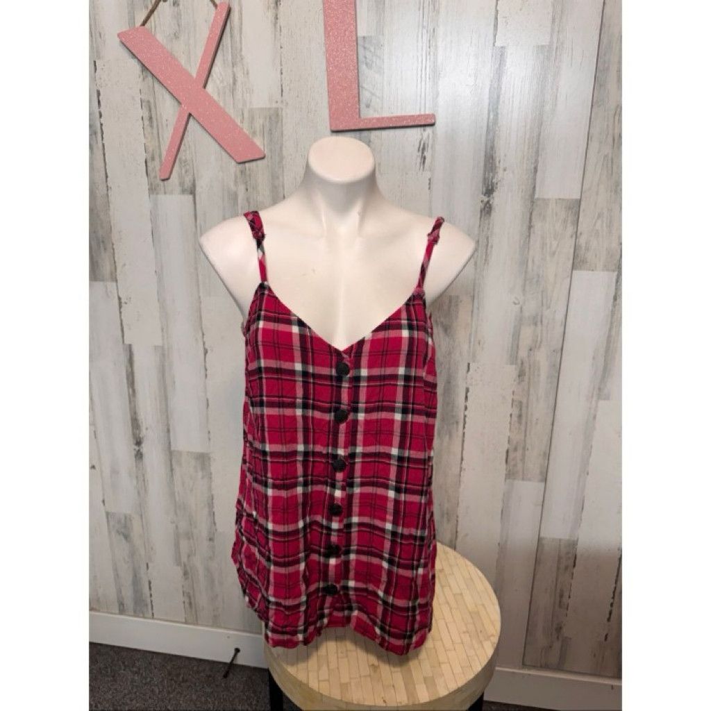 Other Torrid Red Plaid Button Front Cami Tank Top Size 1 Plus Size XL / US 12-14 / IT 48-50 - 4 Thumbnail