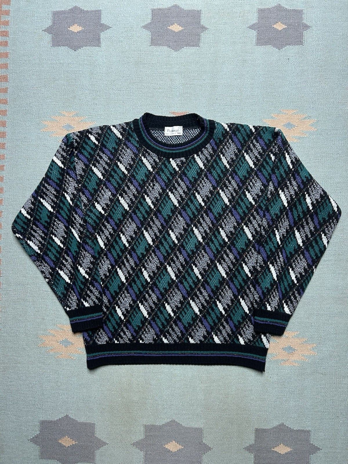 Vintage Acrylic knit sweater protege geometric Cosby grandpa USA L Size US L / EU 52-54 / 3 - 1 Thumbnail