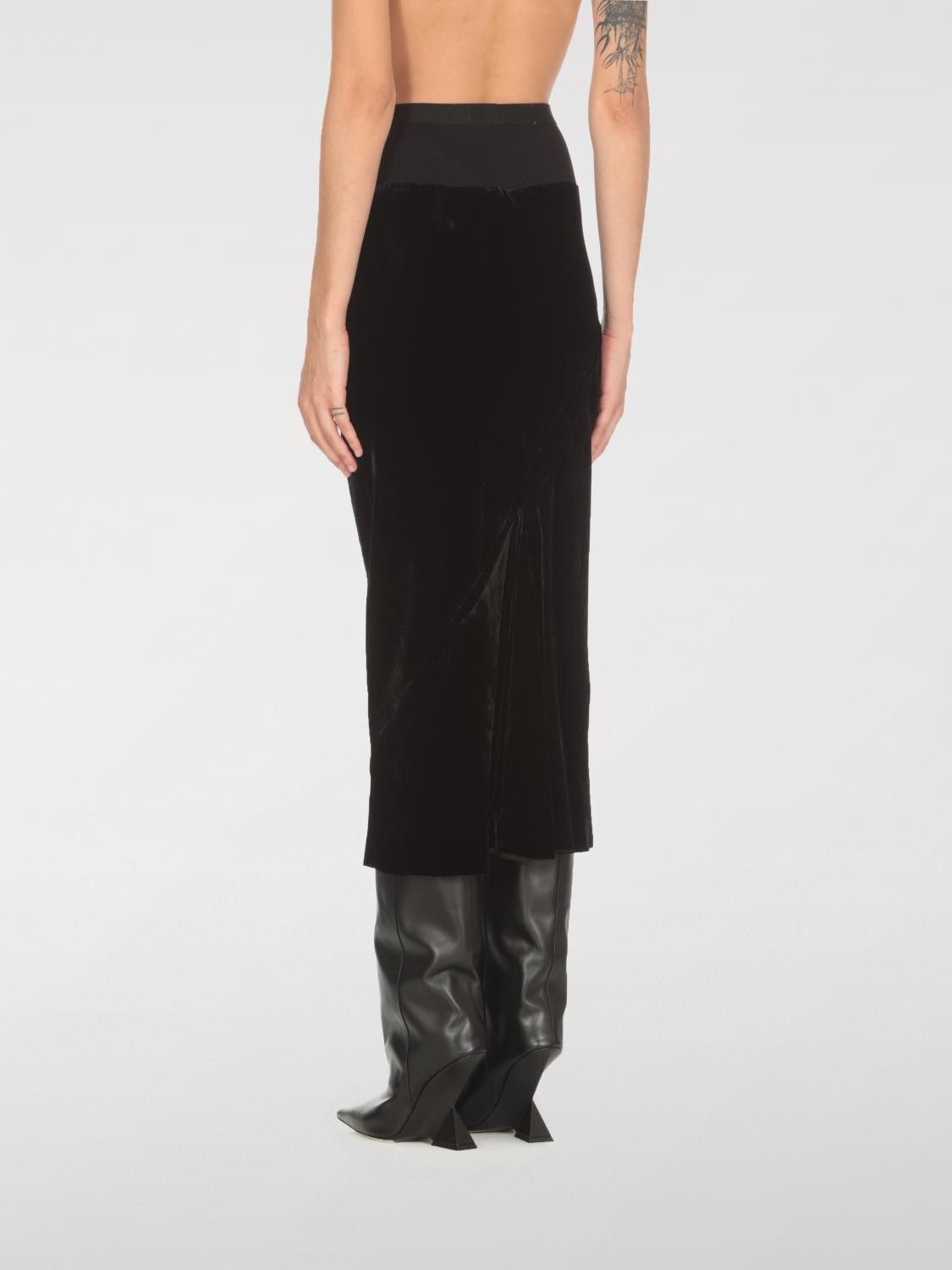 Rick Owens o1y0126 Velvet Midi Skirt in Black Size 27" / US 4 / IT 40 - 3 Thumbnail