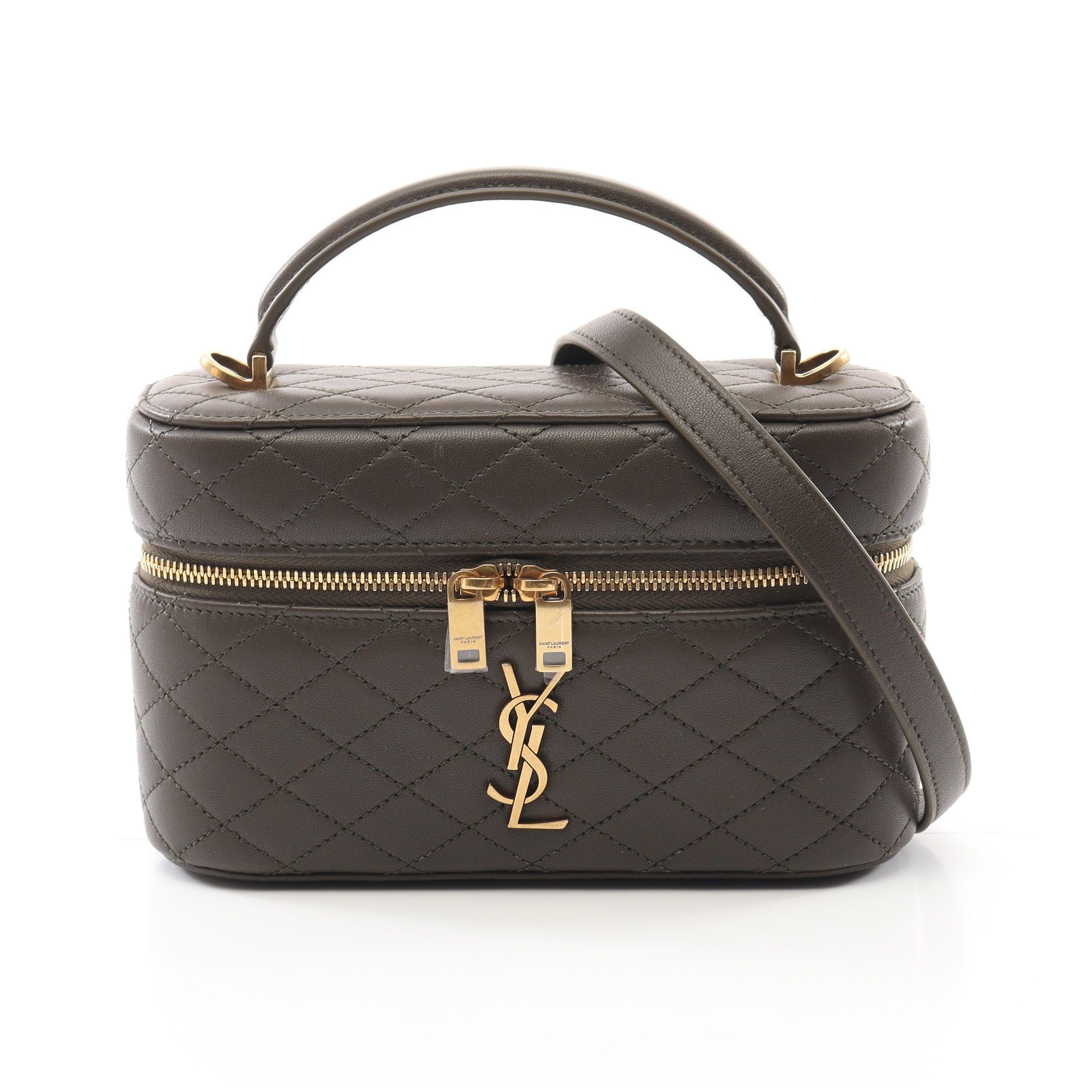 Yves Saint Laurent Yves Saint Laurent Gabby Vanity Bag Handbag Leather Khaki Brown Size ONE SIZE - 1 Thumbnail