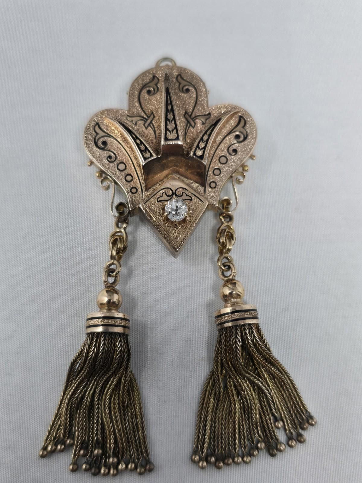 Antique Rivet Antique Victorian 14K Gold Diamond Tassel Brooch Pendant Size ONE SIZE - 1 Thumbnail