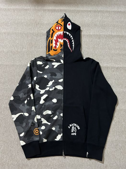 Bape City Camo Tiger Shark Half Full Zip Hoodie | Grailed