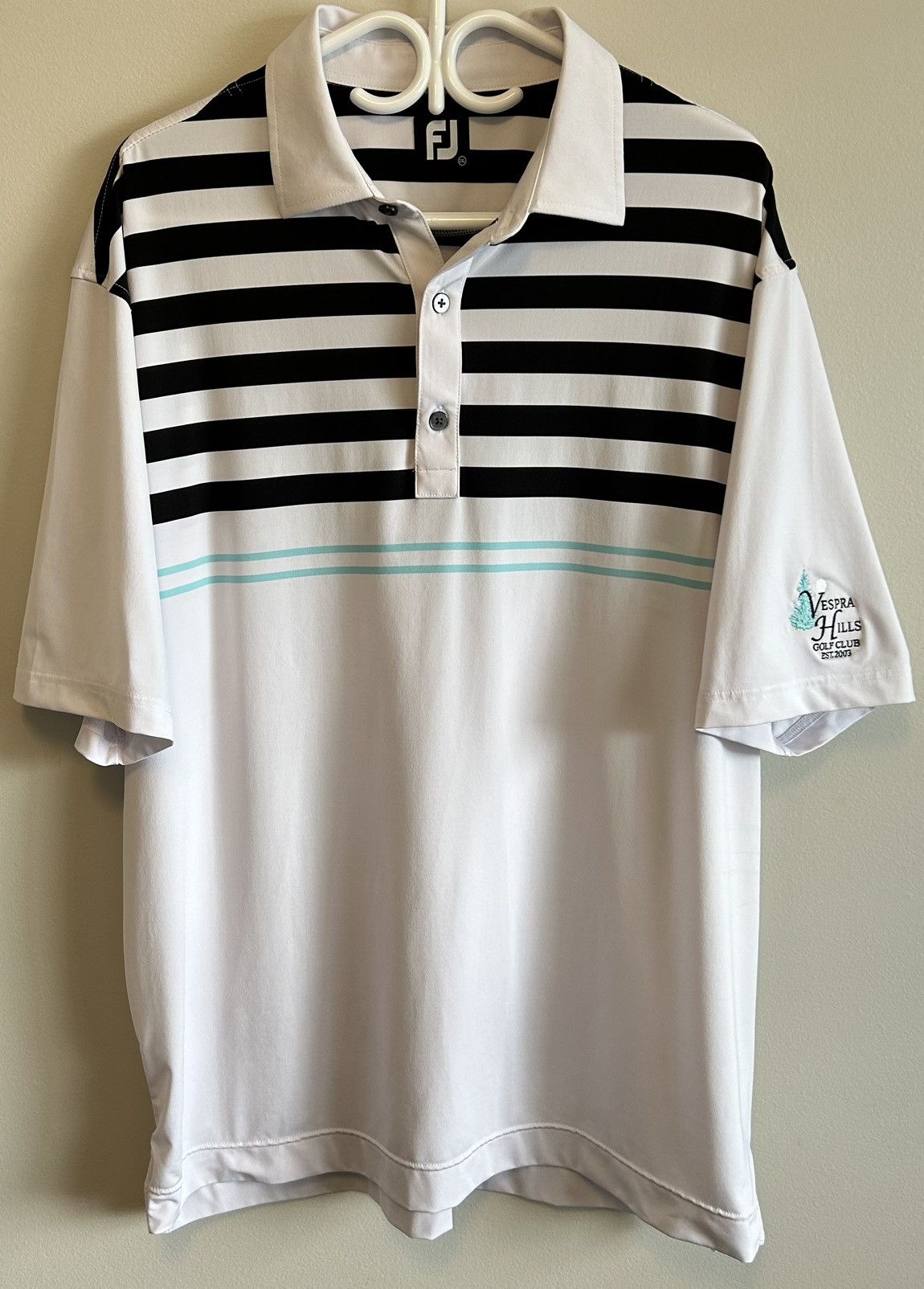 Footjoy Footjoy Men’s White & Black Stripped Golf Polo Shirt Size US XXL / EU 58 / 5 - 1 Thumbnail