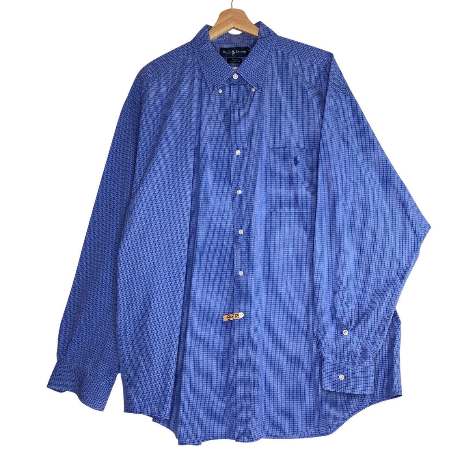 Ralph Lauren Ralph Lauren Mens Tiny Plaid Blue Shirt Blake 100% Cotton Size US XXL / EU 58 / 5 - 1 Thumbnail