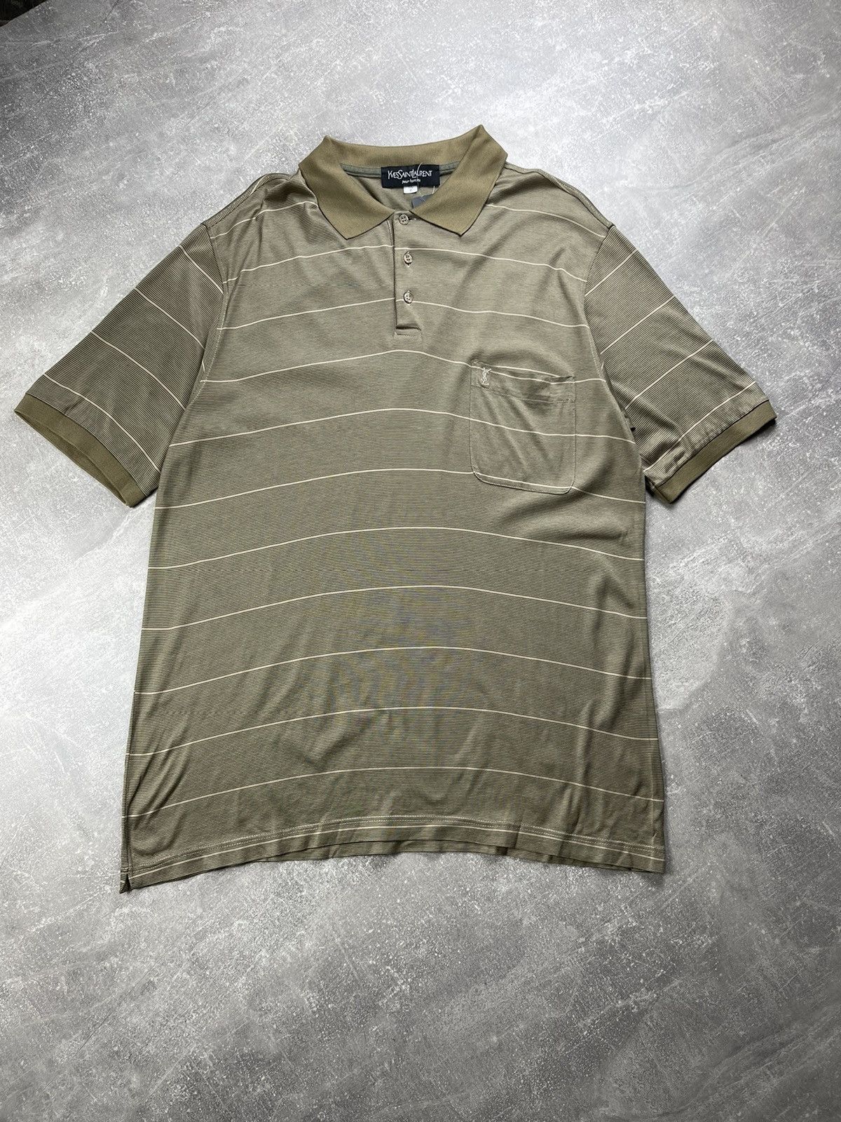 Yves Saint Laurent Vintage Yves Sain Laurent Striped Cotton Gold Polo T-Shirt Size US XL / EU 56 / 4 - 3 Thumbnail