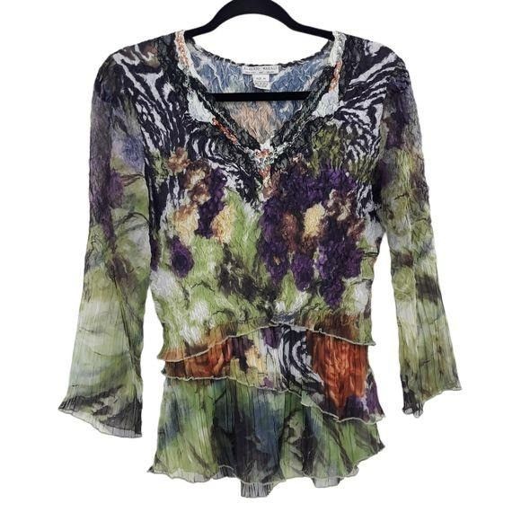 Alberto Vtg Artsy Alberto Makali Mixed Media Crinkle Top Blouse Sz Size M / US 6-8 / IT 42-44 - 1 Thumbnail
