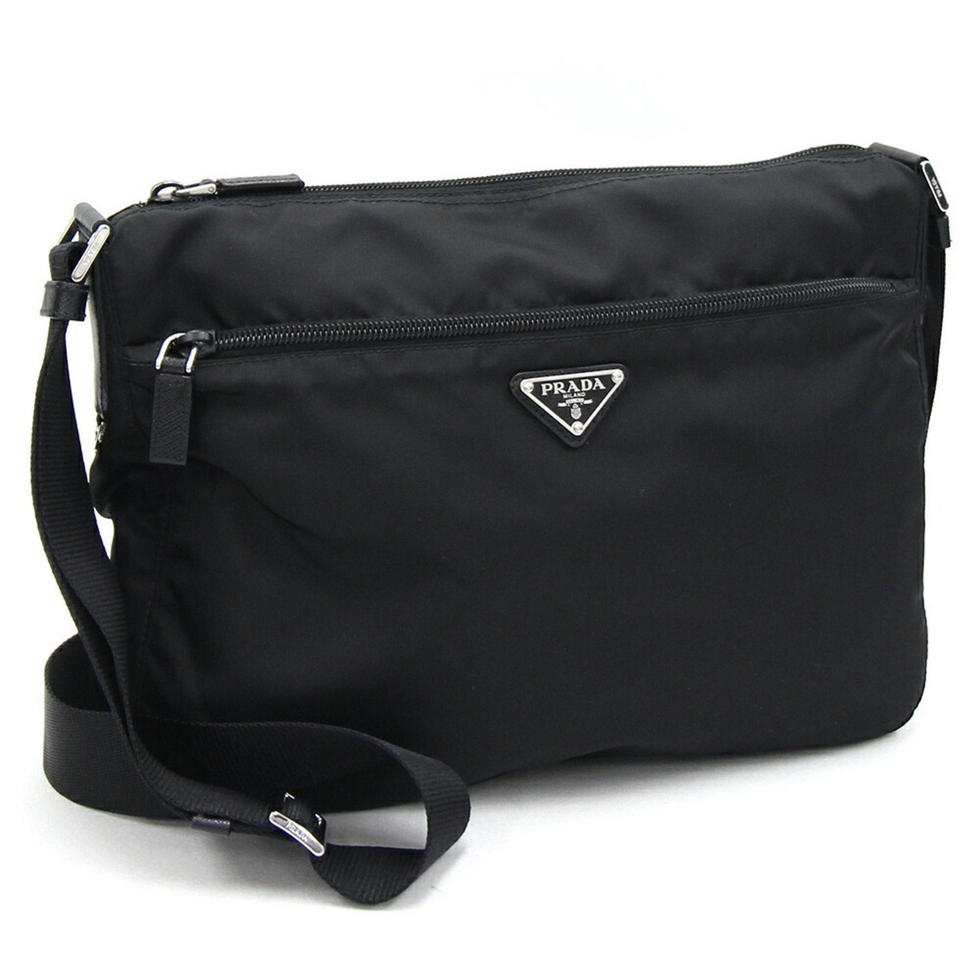 image of Prada Shoulder Bag 1Bc421 Black Nylon Leather Crossbody Men Women