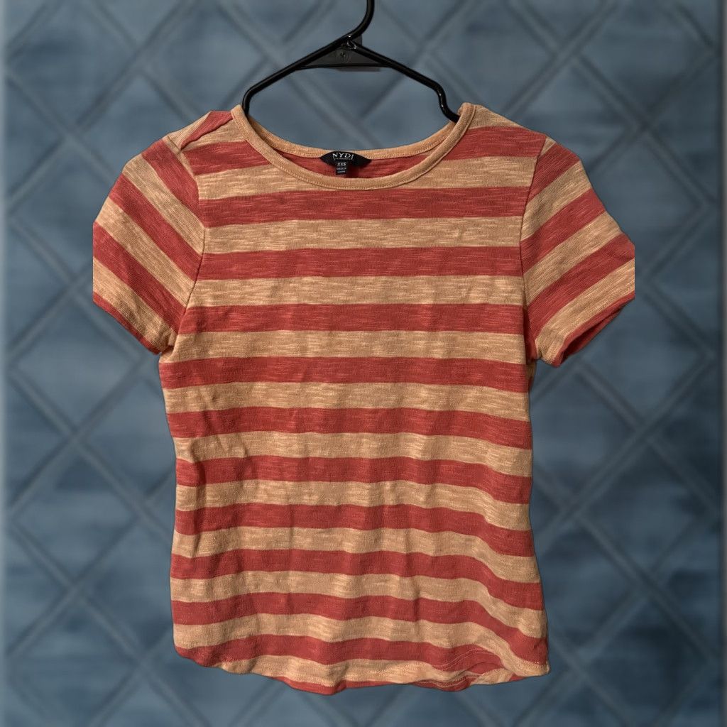 NYDJ VINTAGE NYDJ Shirt Womens XXS Orange Stripe Tee Top 2XS Short Sleeve Cotton Polyester 90s Size XXS / US 00 / IT 34 - 1 Thumbnail