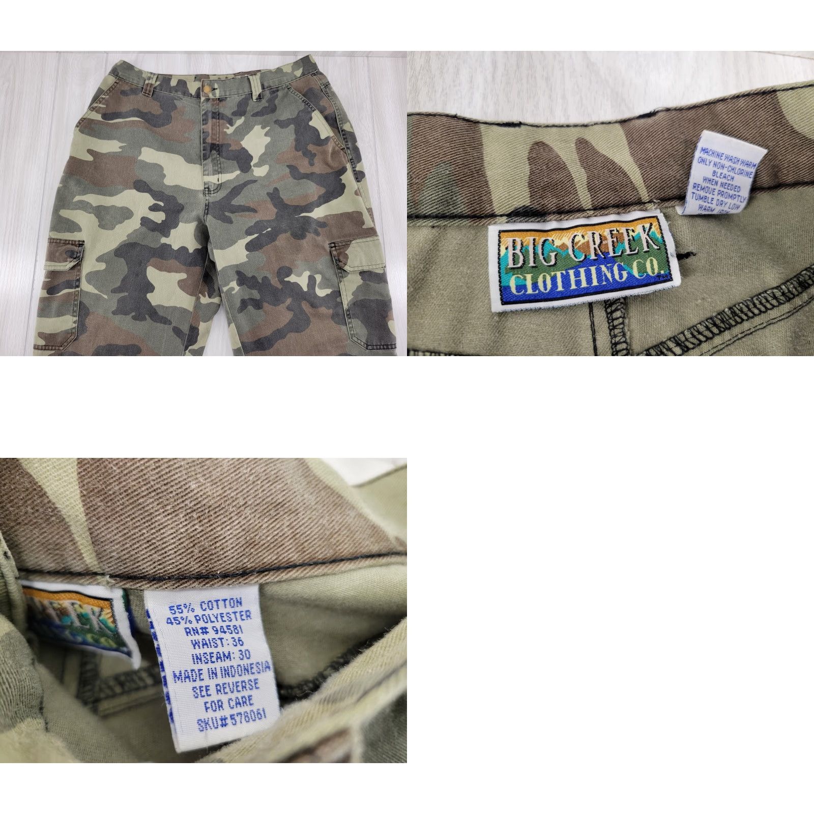 Vintage VINTAGE Big Creek Clothing Co. Camo Hunting Pants Mens 34x30 Camouflage Cargo Pants Mens Boys Womens not applicable Size US 34 / EU 50 - 8 Thumbnail