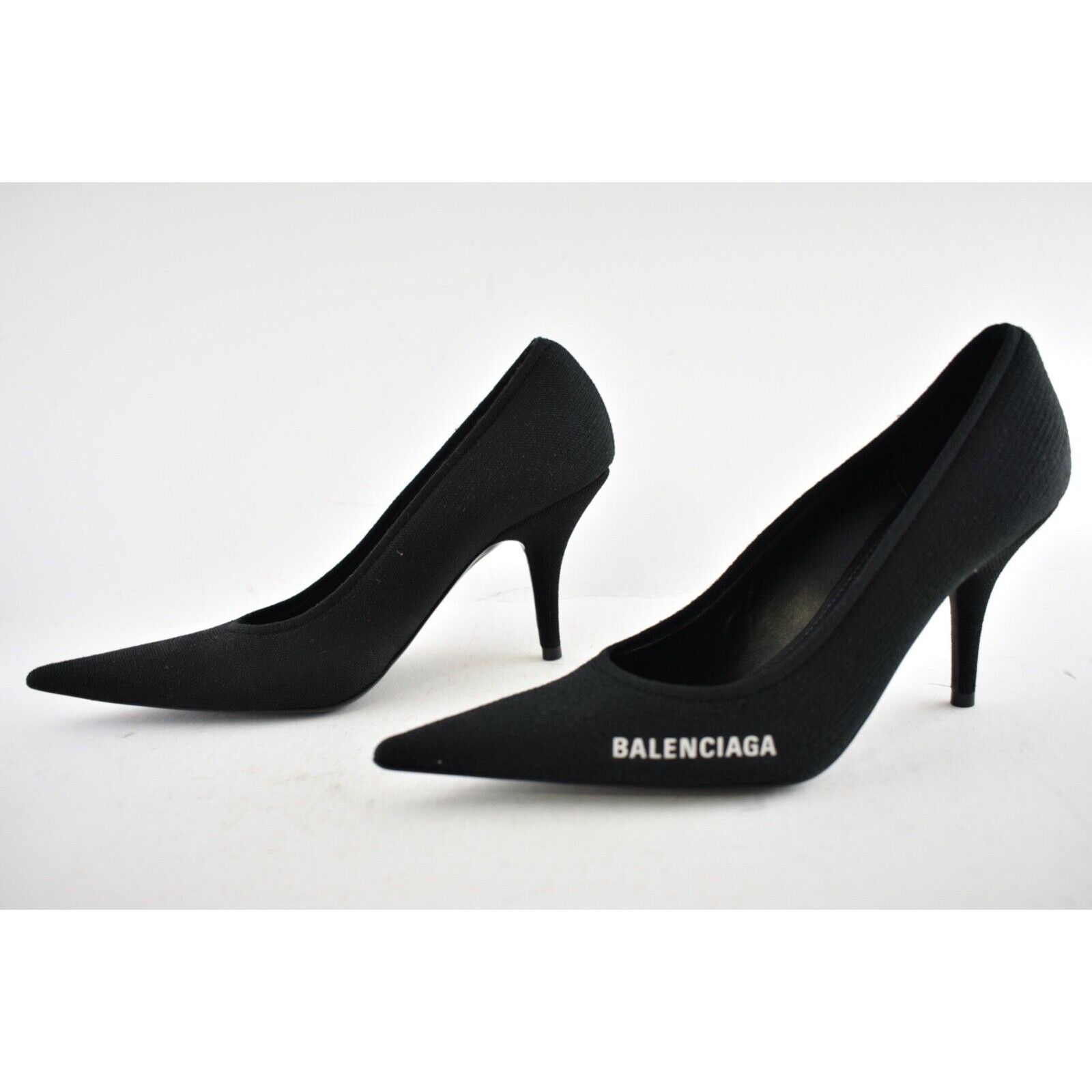 Balenciaga Balenciaga Knife Recycled Knit Black White Logo Pointed Heel Size US 7.5 / IT 37.5 - 10 Thumbnail