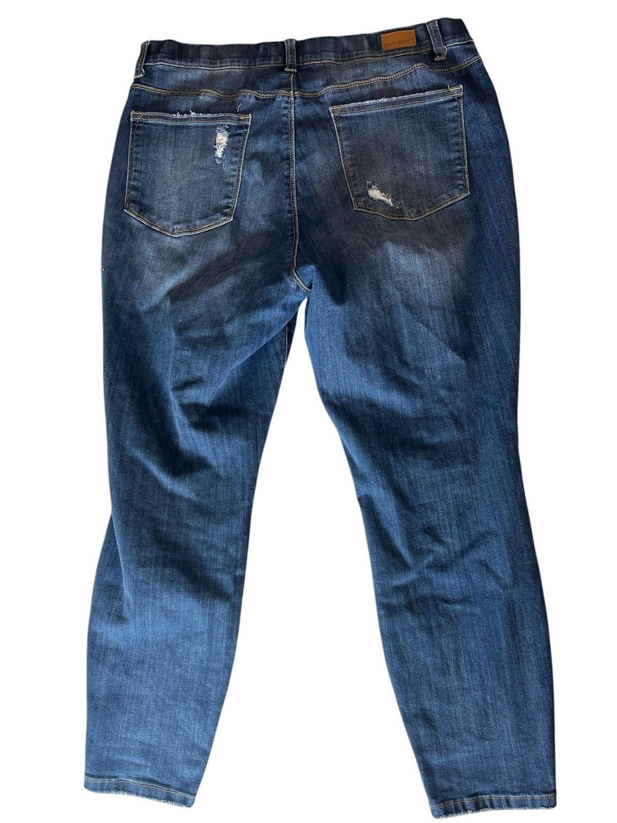 Designer Judy Blue Skinny Fit Jeans, Mid Rise Distressed Pull On 18W Size 40" / US 18 - 2 Thumbnail