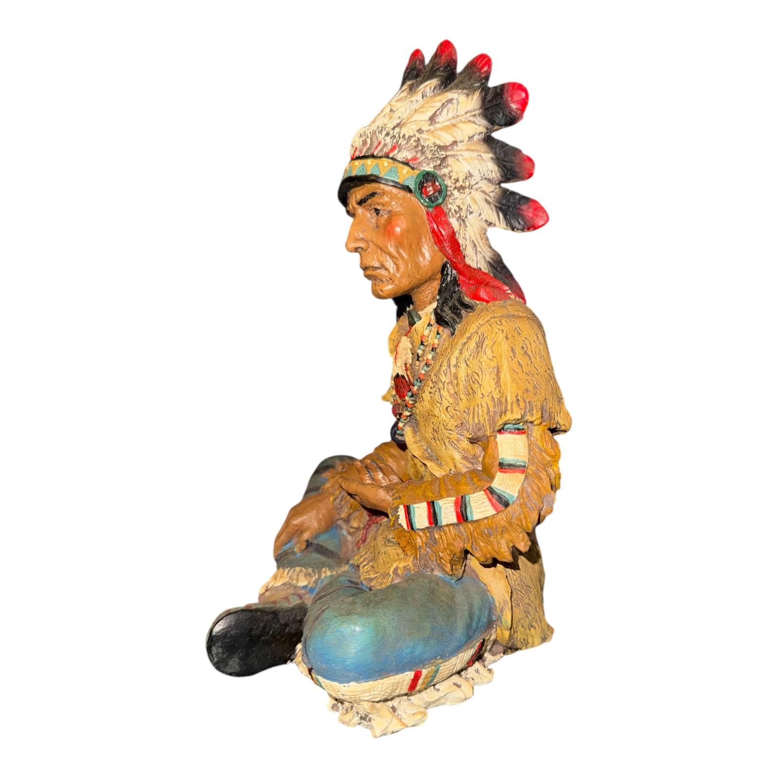 Unknown London Native American Chief Figurine Statue with Feathered Headdd Size ONE SIZE - 3 Thumbnail