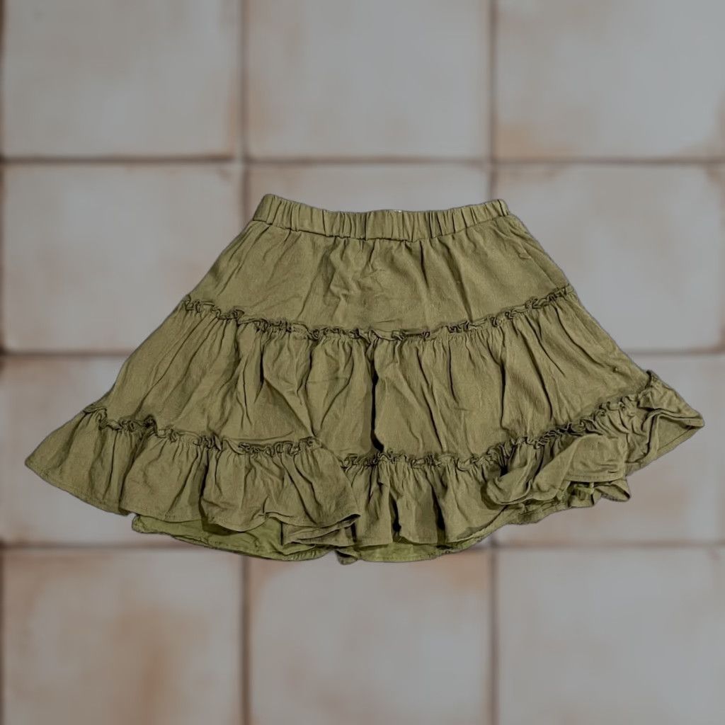 PRINCESS POLLY Princess Polly Tiered Ruffle Mini Skirt Womens 0 XS Olive Green Elastic Waist Size 25" / US 0 / IT 36 - 1 Thumbnail