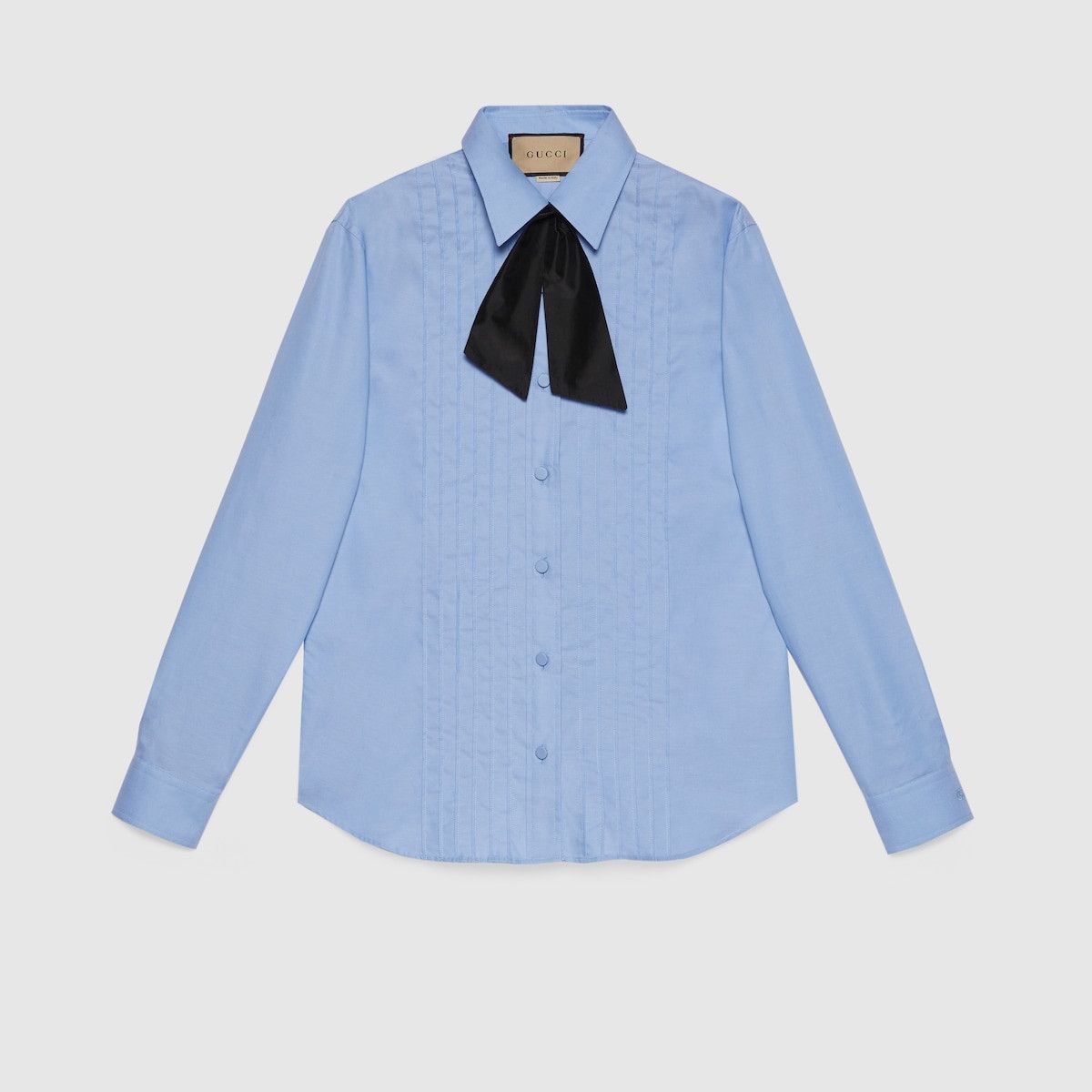 Gucci Gucci Blue Pleated Shirt Oxford Cotton Black Tie Size M / US 6-8 / IT 42-44 - 1 Thumbnail