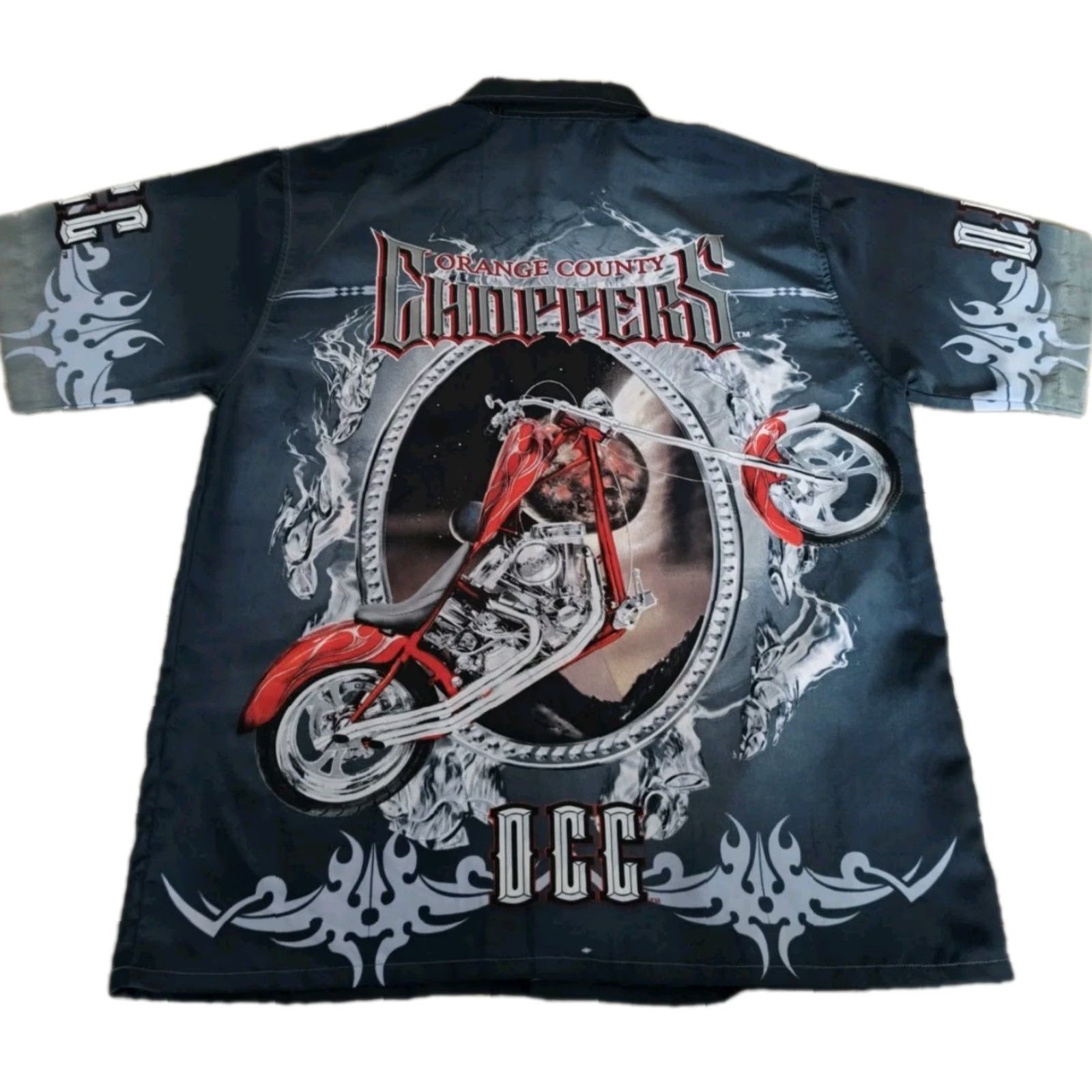 Vintage Orange County Choppers Shirt Mens L Button Up Lightweight Camp Hawaiian OCC Size US L / EU 52-54 / 3 - 2 Thumbnail