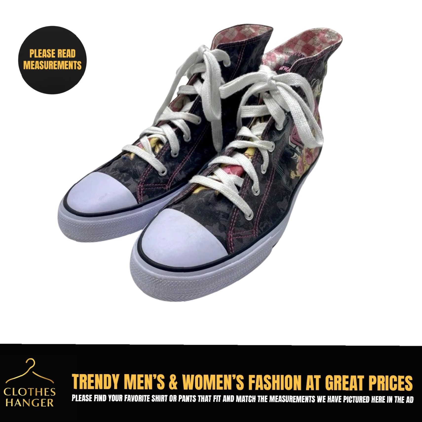 Ed Hardy VINTAGE Airwalk Love Ed Hardy Canvas High Top Sneakers Unisex Size 12 Lace Up EUC 1596 Size US L / EU 52-54 / 3 - 2 Thumbnail