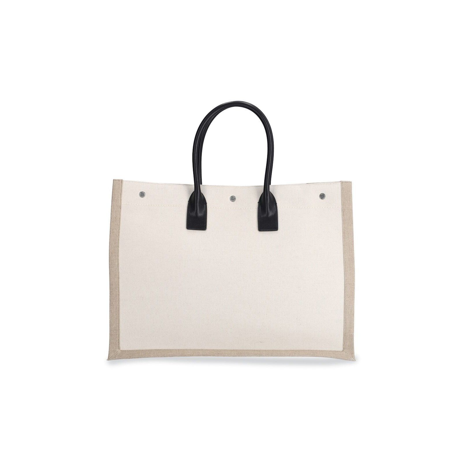 SAINT LAURENT Rive Gauche Natural/Black Linen Tote Bag New