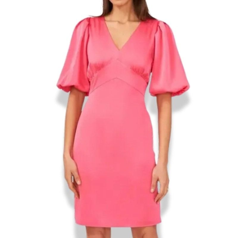Other Halogen Satin Midi Dress Puff Sleeve Pink Women's S NWOT Size S / US 4 / IT 40 - 1 Thumbnail