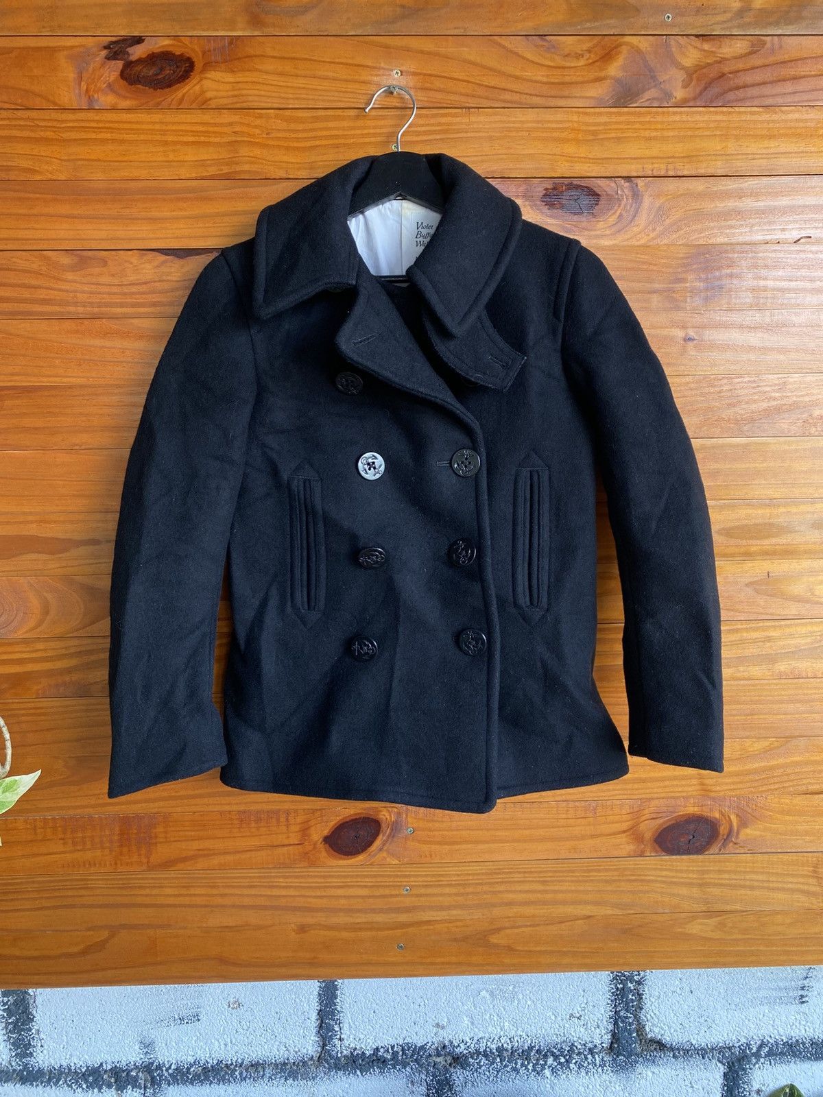 Jun Takahashi Violet Buffalo Wallows Black Wool Pea Coat Outerwear Size US XXS / EU 40 - 3 Thumbnail