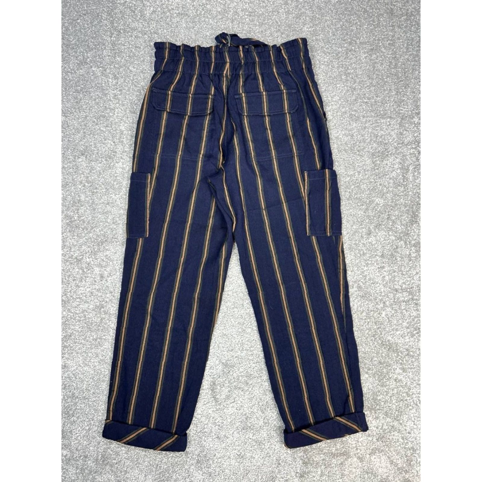 Free People Free People Brody Cropped Pants Womens 29 Blue Striped Belted High Rise Tapered Size 29" - 2 Thumbnail
