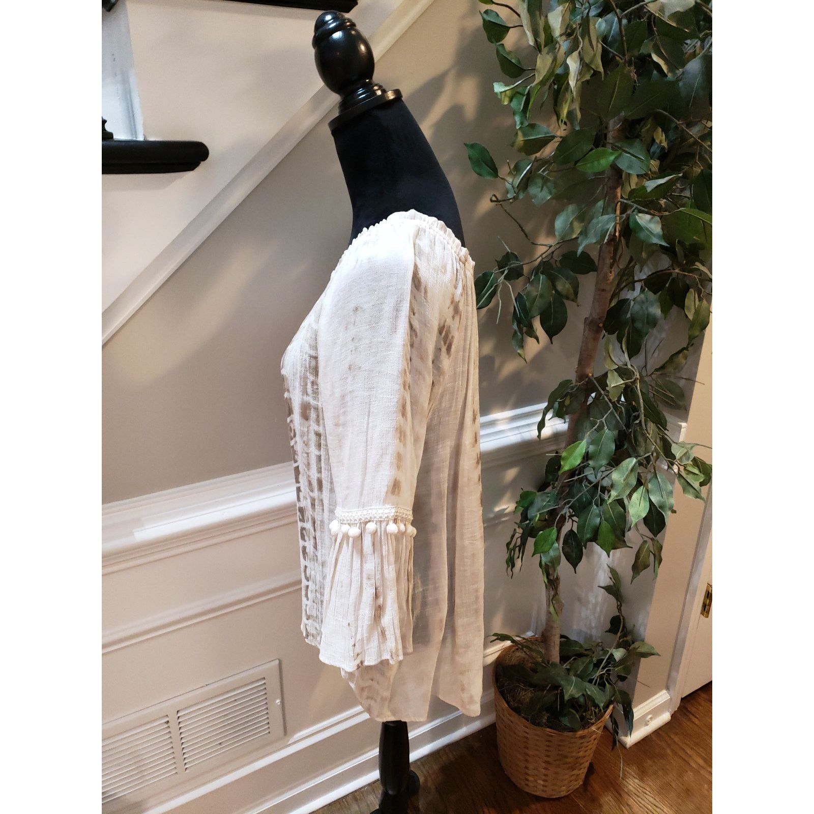 Apt. 9 APT 9 Blouse Women L Beige Boho Tie Dye Peasant Top Size L / US 10 / IT 46 - 7 Thumbnail