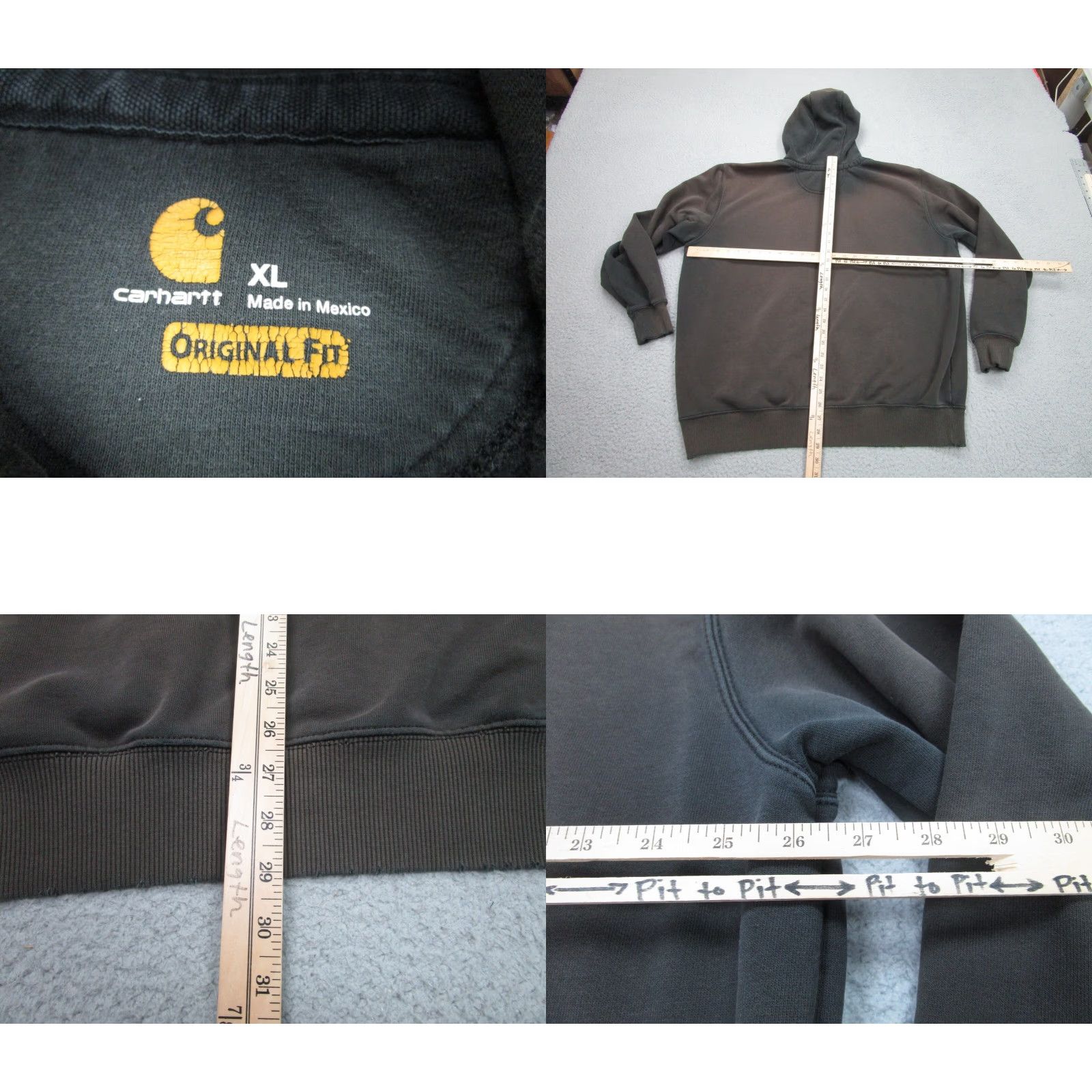 Carhartt Carhartt Hoodie Mens XL Black Distressed Grunge Pullover Sweatshirt Sweat Hoodie Pockets Logo Size US XL / EU 56 / 4 - 8 Thumbnail