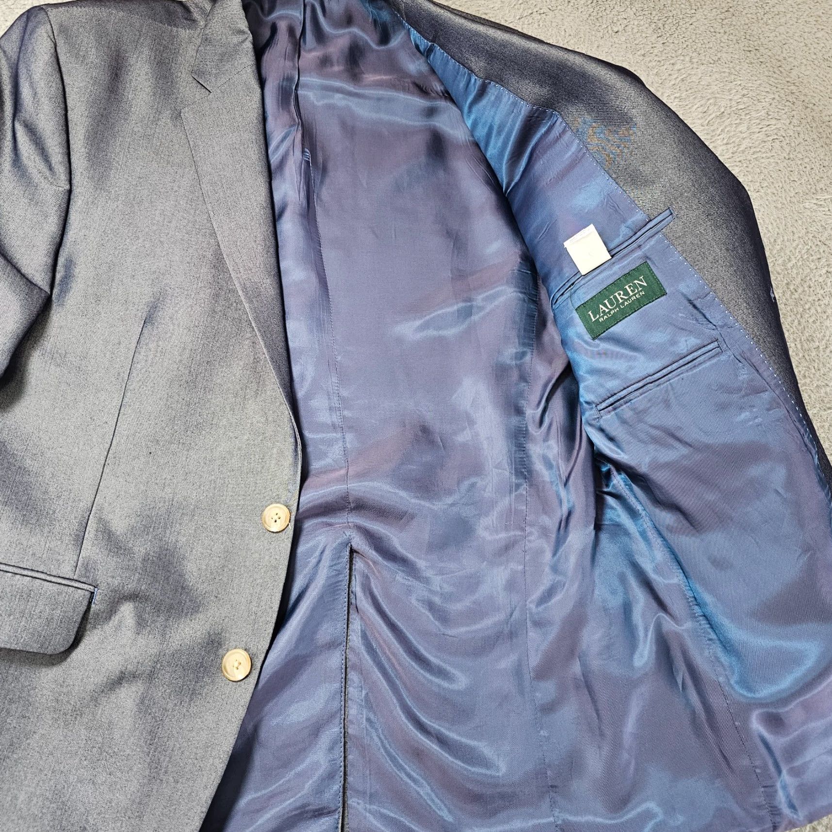 Ralph Lauren VINTAGE Lauren Ralph Lauren Sport Coat Blazer Jacket Mens 40R Indigo Sharkskin Sheen Blue Notch 2 Piece Three-Button 40 Regular Boys? Size 40R - 4 Thumbnail