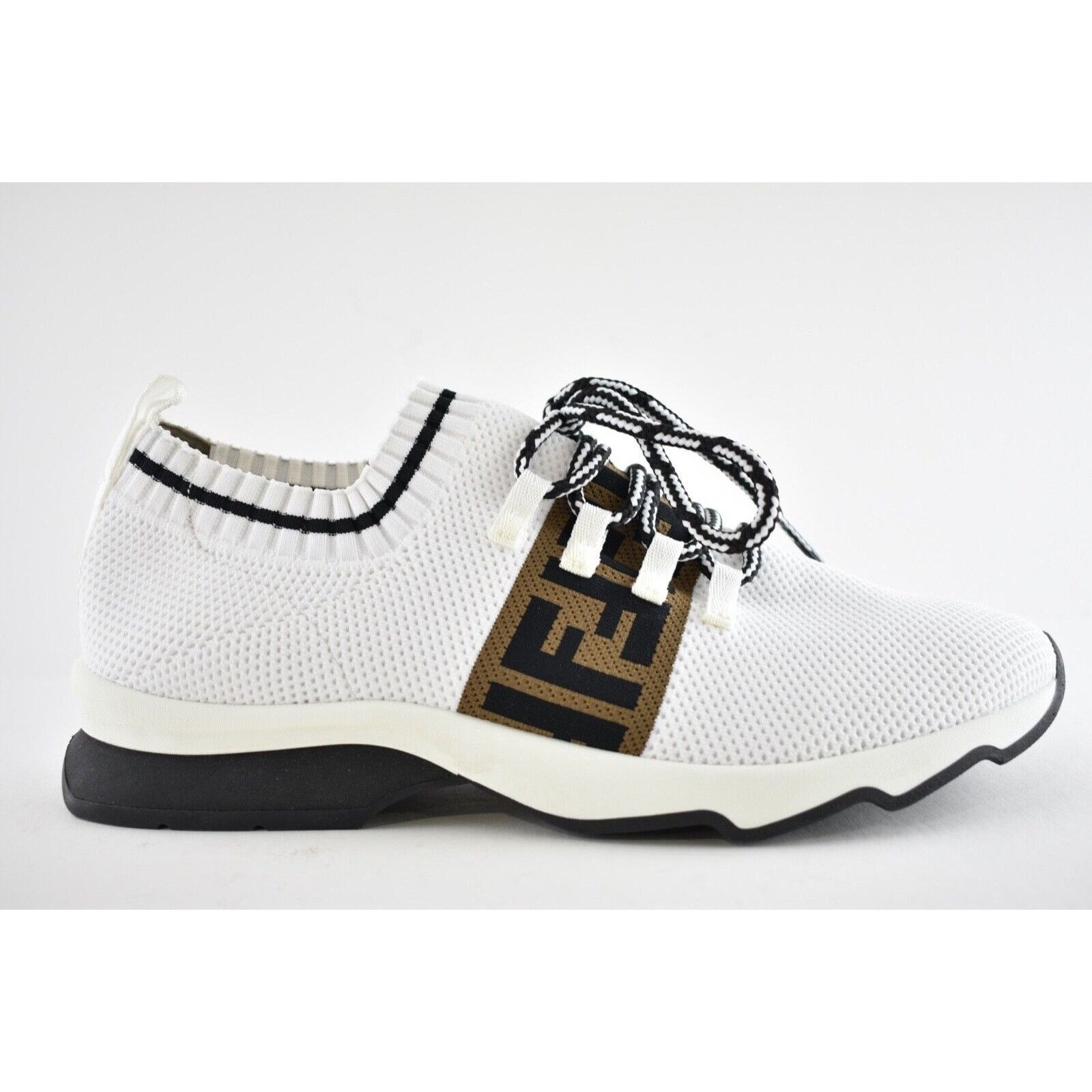 Fendi Fendi FF Knit White Sock Brown Black Logo Low Top Sneaker 41 Size US 11 / IT 41 - 3 Thumbnail