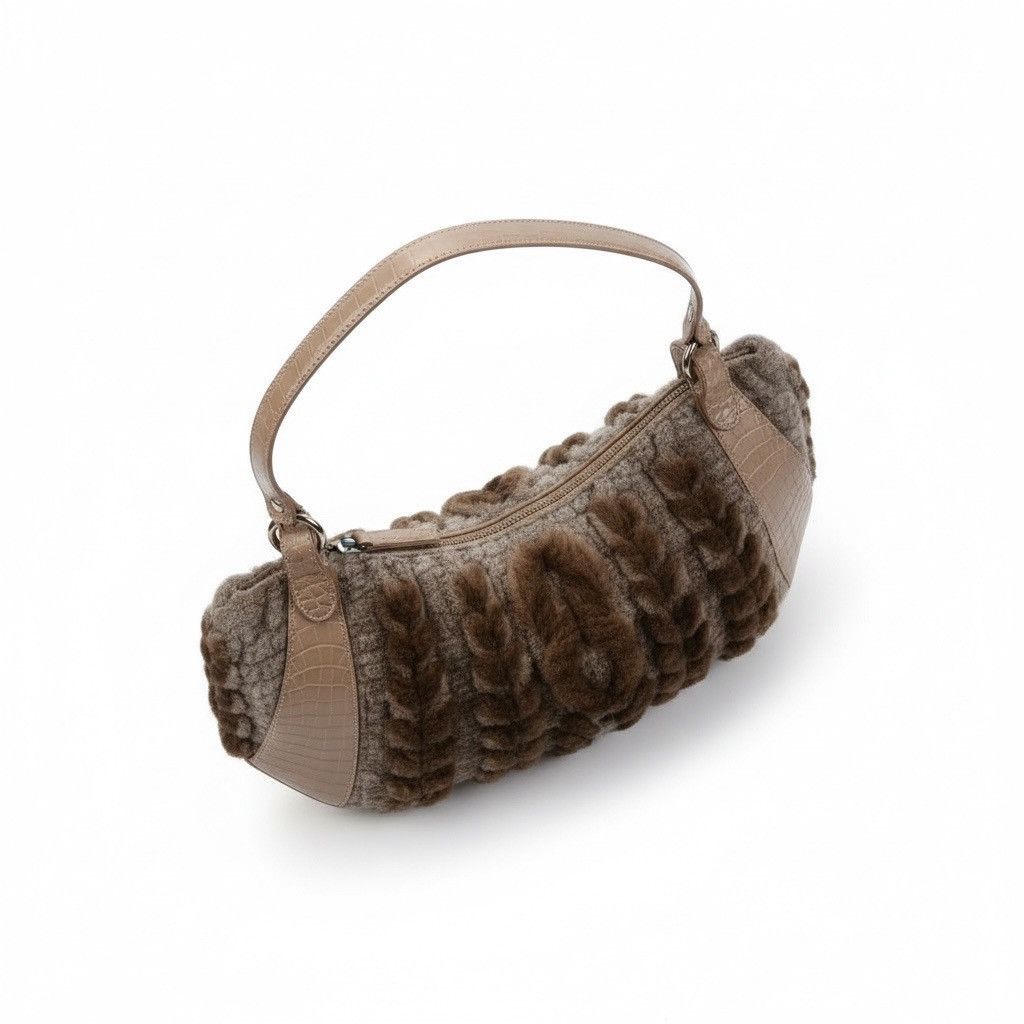 Salvatore Ferragamo Salvatore Ferragamo 'Balena' Genuine Fur/Knit/Leath Hobo Bag Size ONE SIZE - 4 Thumbnail