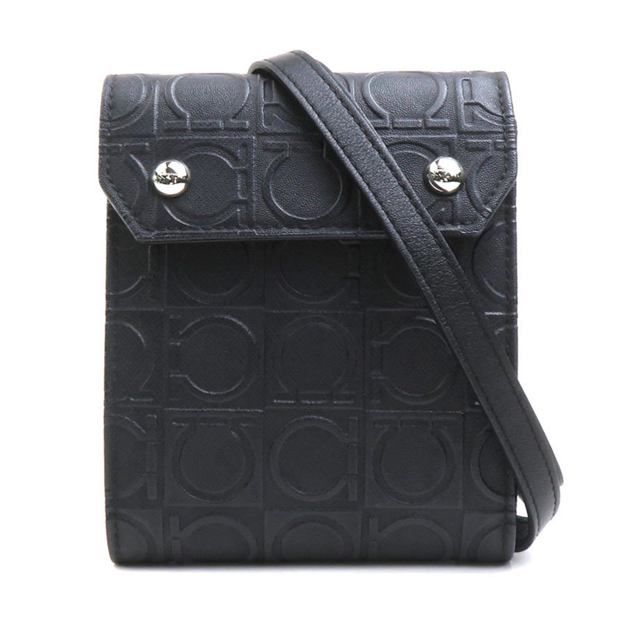 Salvatore Ferragamo Salvatore Ferragamo Tri-fold wallet Shoulder Gancini Leather Black Silver Men's Women's e60404a Size ONE SIZE - 1 Thumbnail