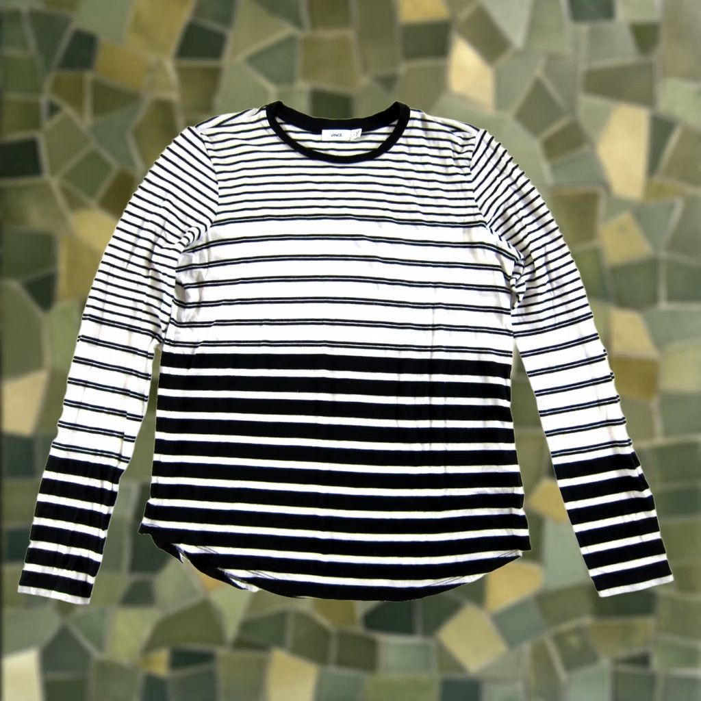 Vince Vince Shirt Women Small Black Striped Long Sleeve T-Shirt Top Blouse 70s Retro Classic Casual, Business Womens Slim? Size S / US 4 / IT 40 - 1 Thumbnail
